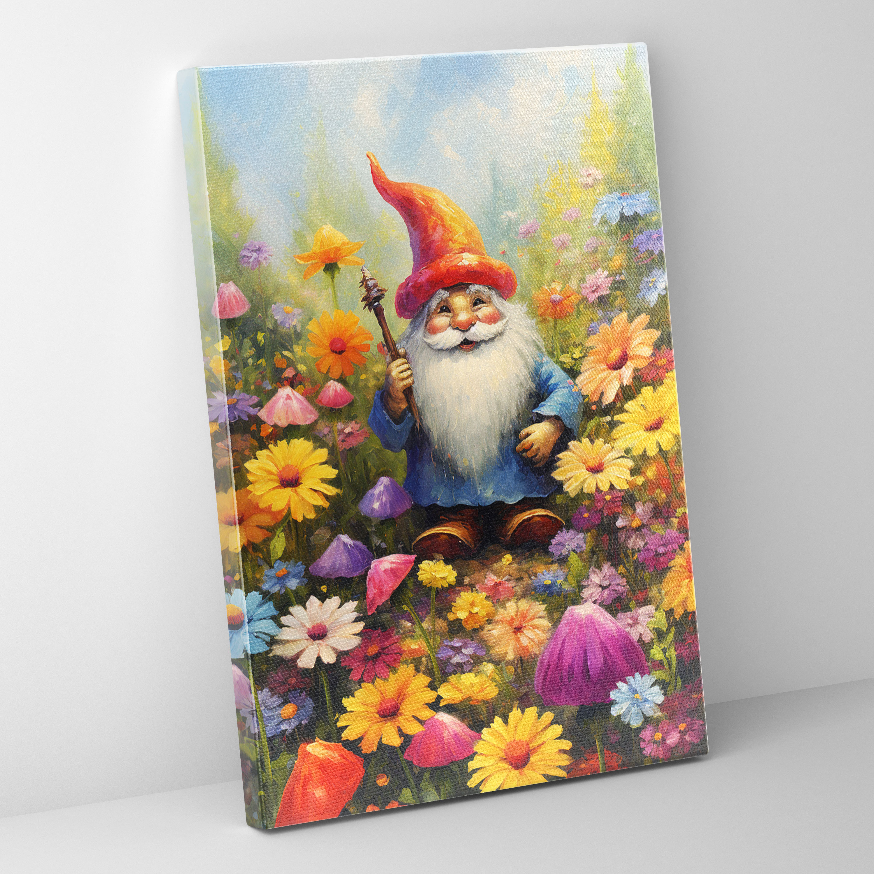 Gnome Meadow Canvas Print - Gnome, Wall Decoration, Serenity, Peaceful Meadow