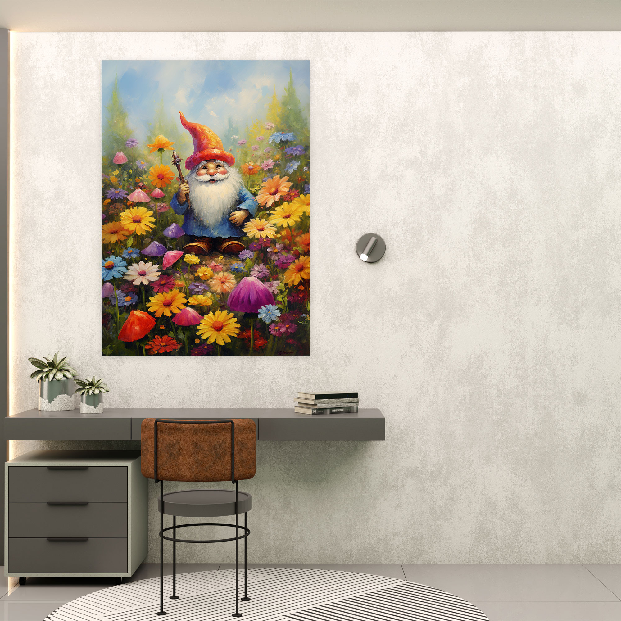 Gnome Meadow Canvas Print - Gnome, Wall Decoration, Serenity, Peaceful Meadow