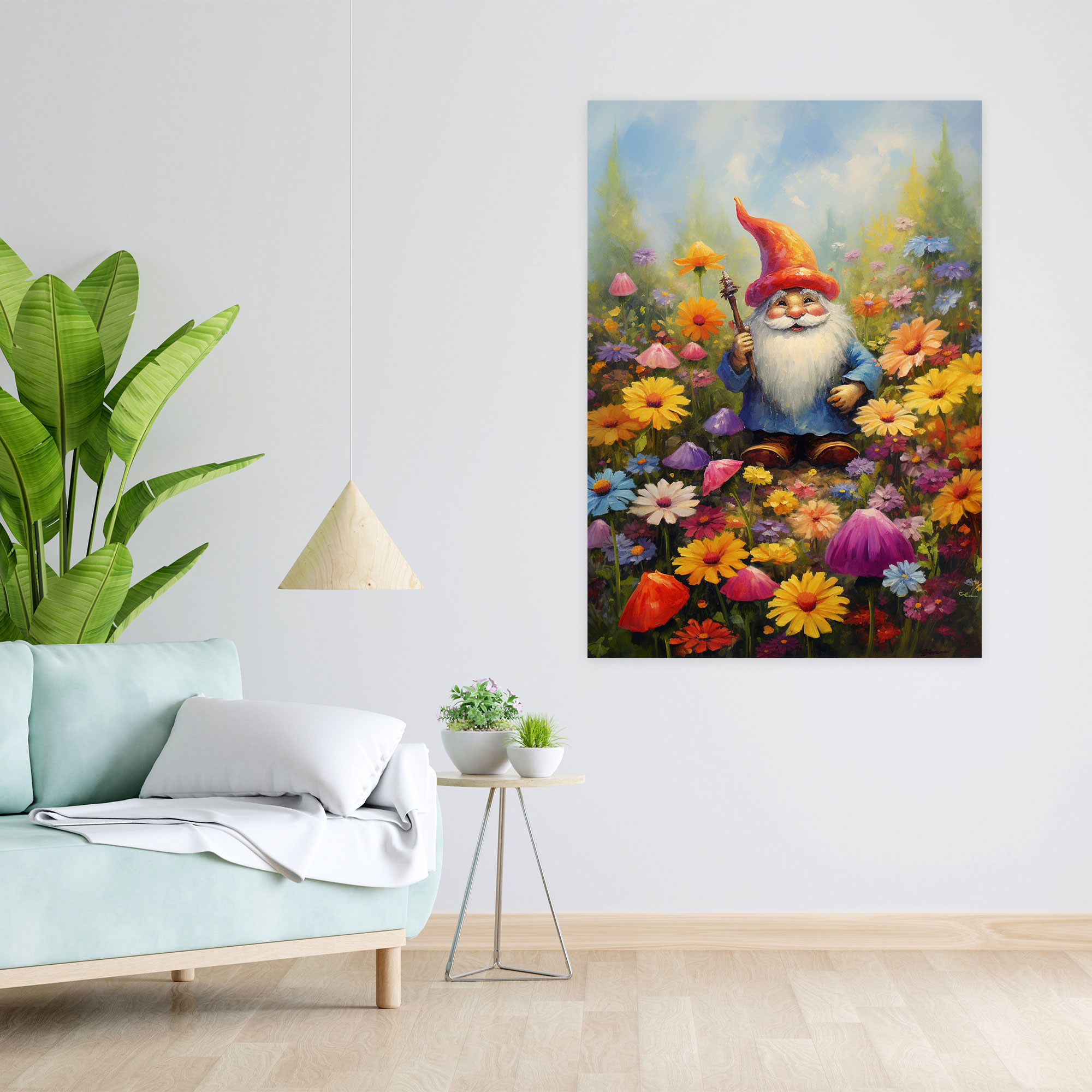 Gnome Meadow Canvas Print - Gnome, Wall Decoration, Serenity, Peaceful Meadow