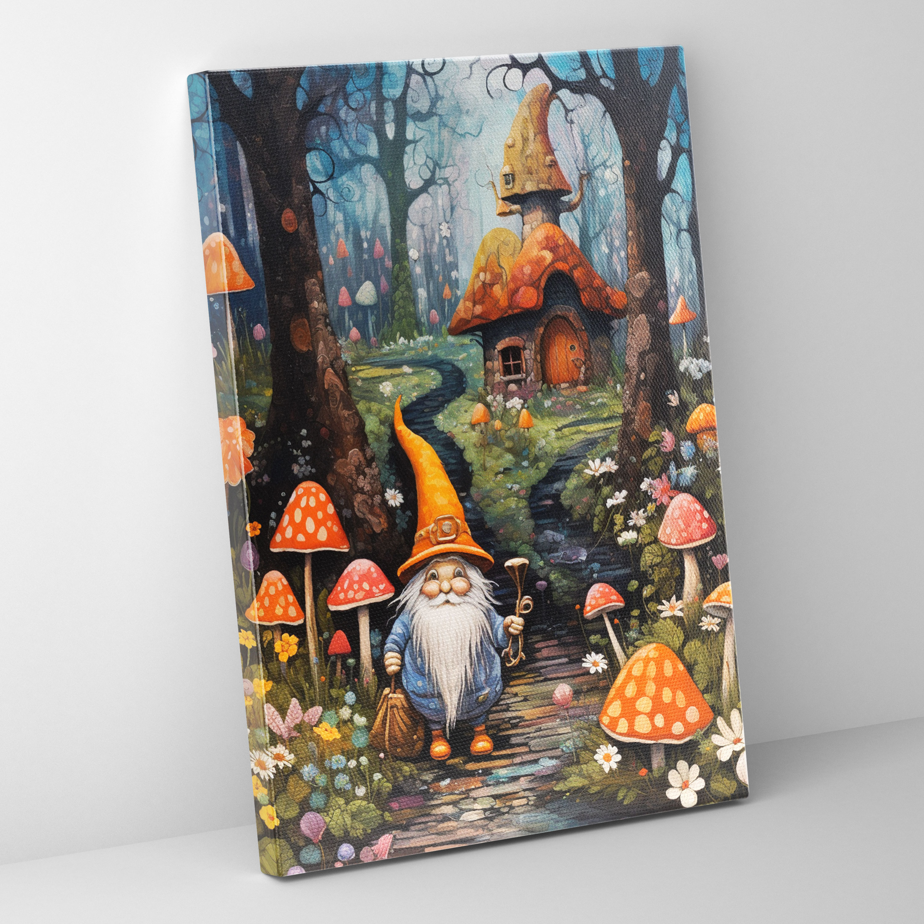 Enchanted Garden Gnome Canvas Print - Gnome, Acrylic And Mixed Media Artwork, Magic, Enchanted Garden