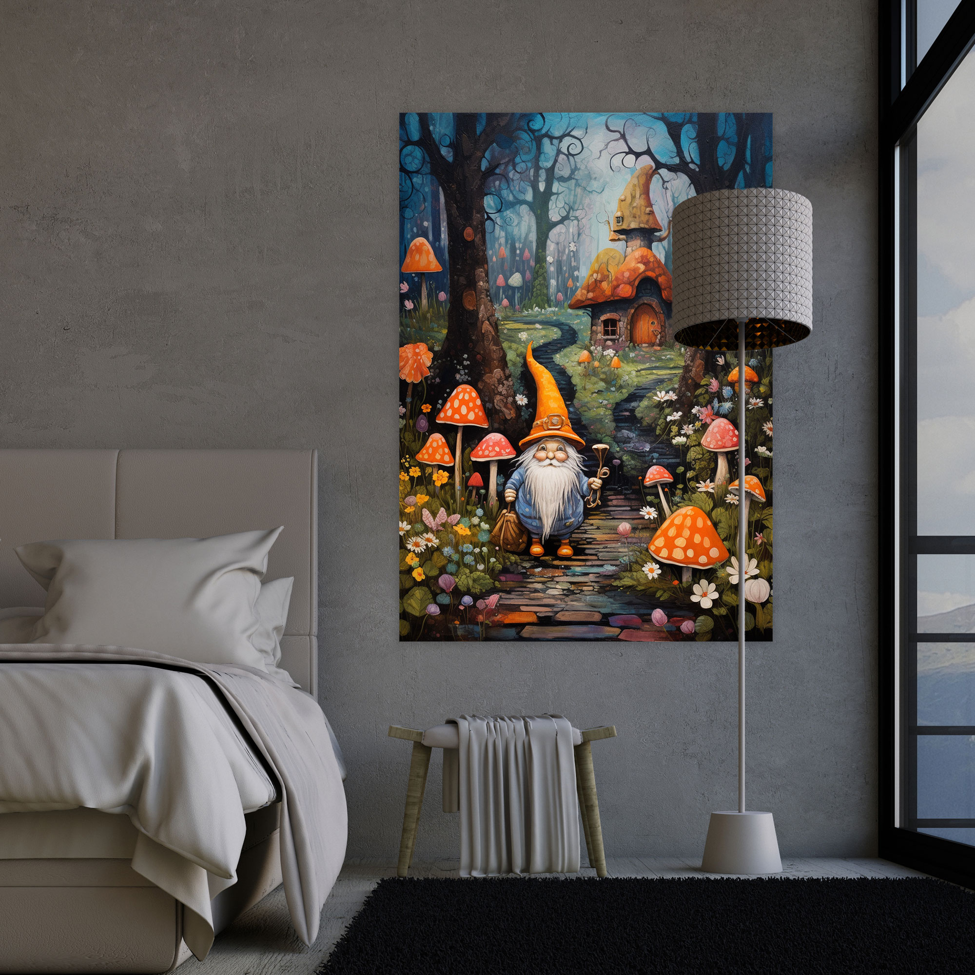 Enchanted Garden Gnome Canvas Print - Gnome, Acrylic And Mixed Media Artwork, Magic, Enchanted Garden