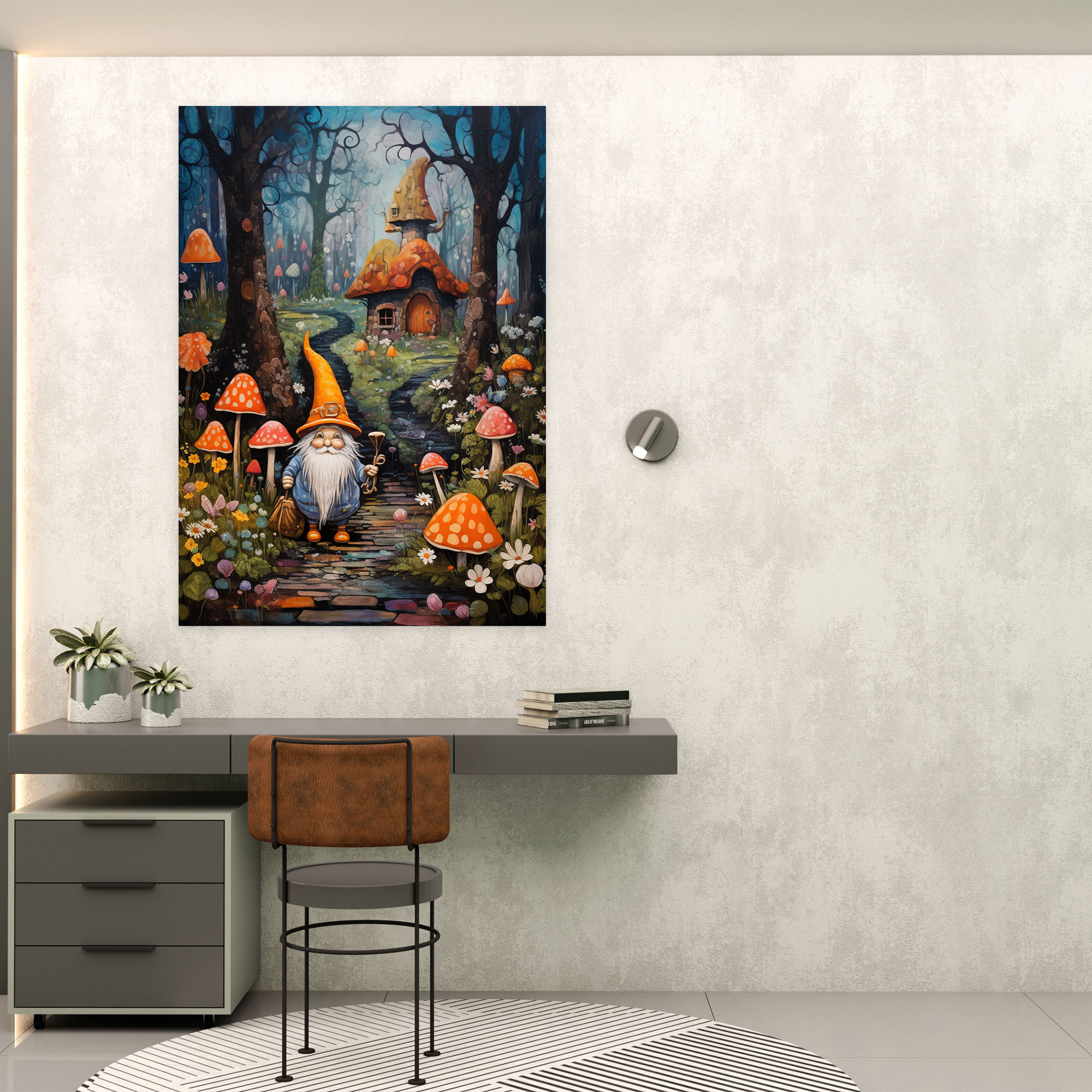 Enchanted Garden Gnome Canvas Print - Gnome, Acrylic And Mixed Media Artwork, Magic, Enchanted Garden