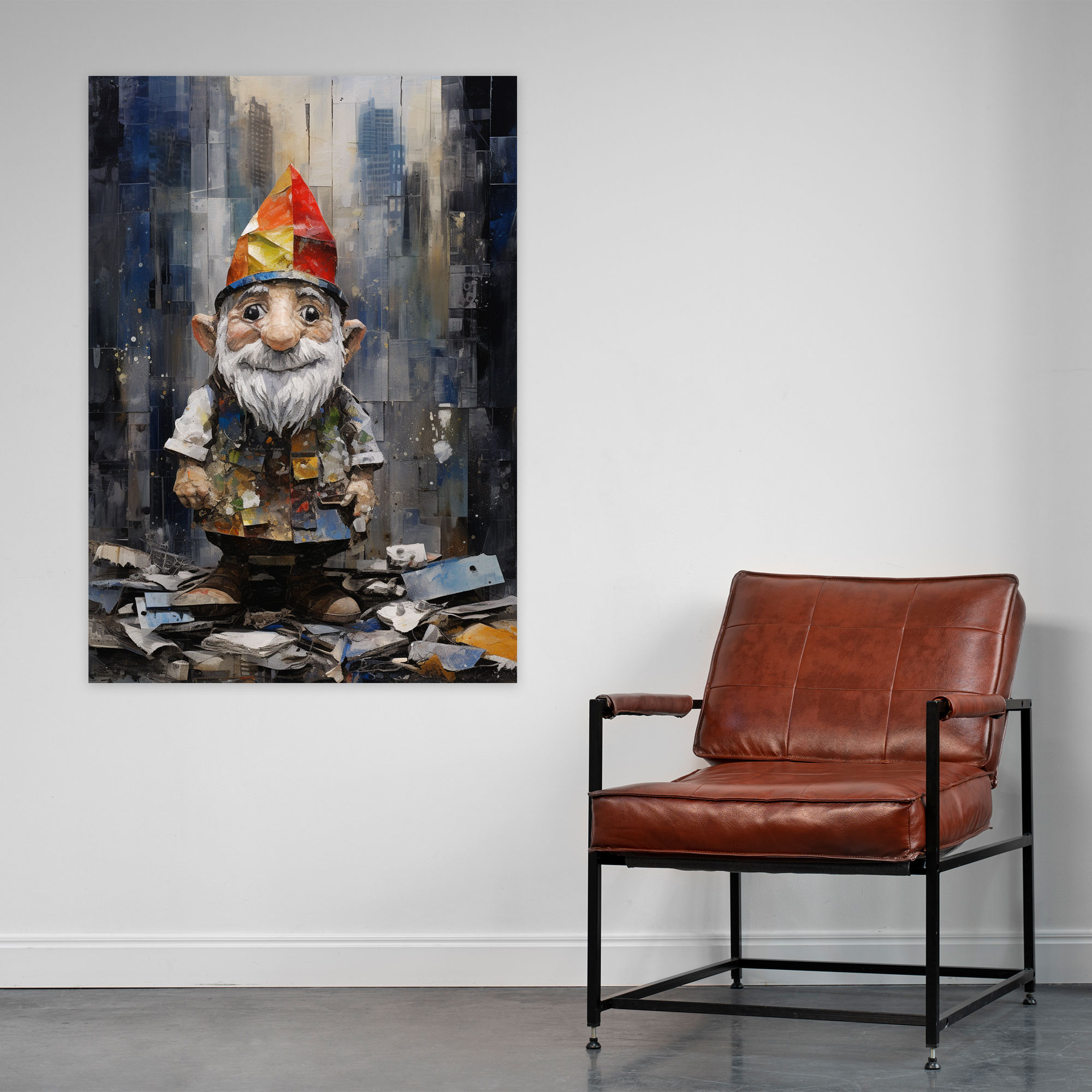 Gnome Canvas Print - Contemporary Mixed Media Wall Art - Gnome, Dynamic Urban Setting, Gnome, Canvas Print