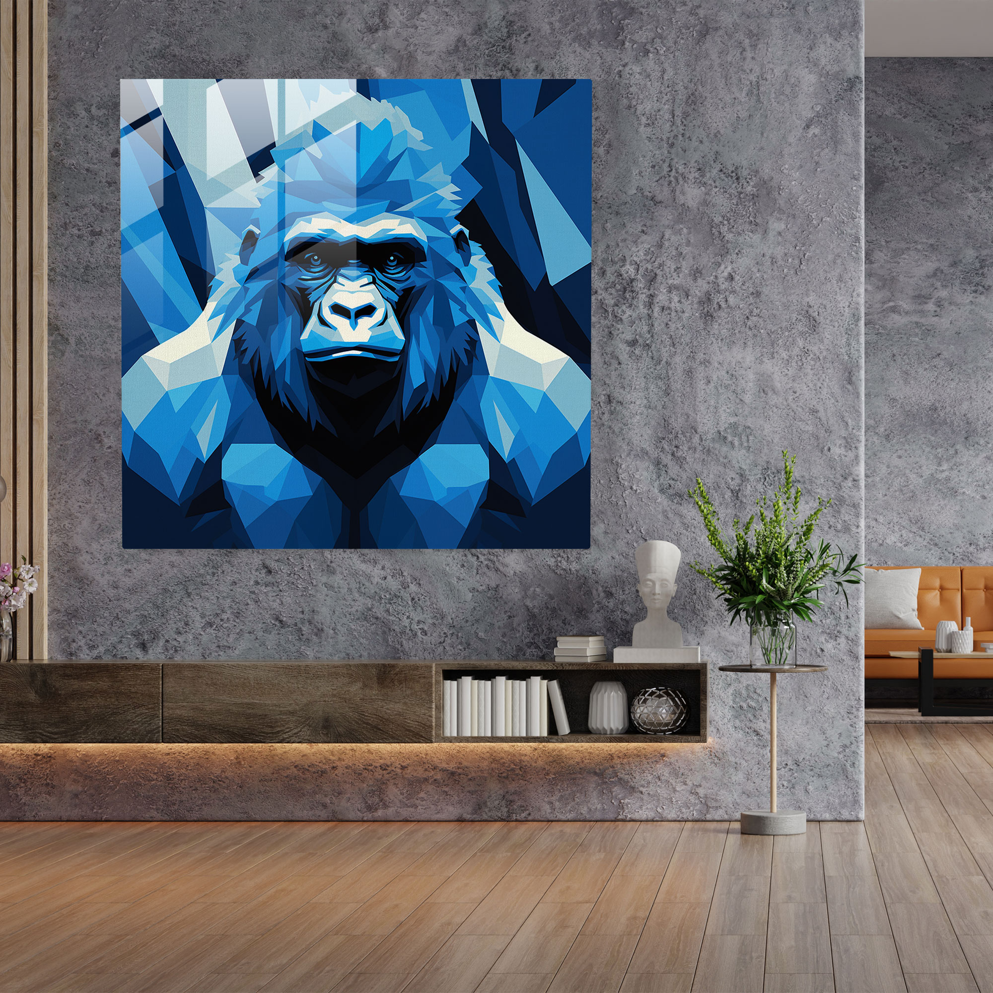 Gorilla Minimalist Glass Print - Gorilla, Modern Art, Wall Decoration, Clean Lines