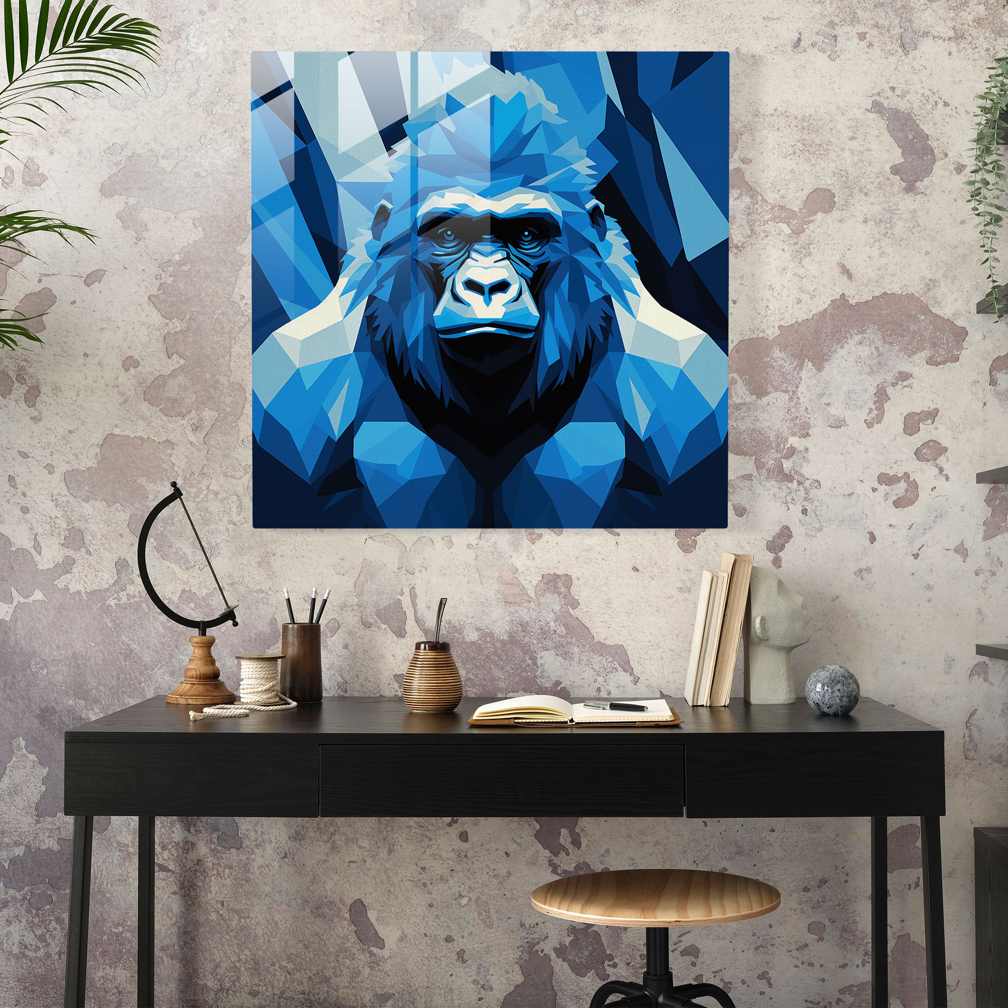 Gorilla Minimalist Glass Print - Gorilla, Modern Art, Wall Decoration, Clean Lines
