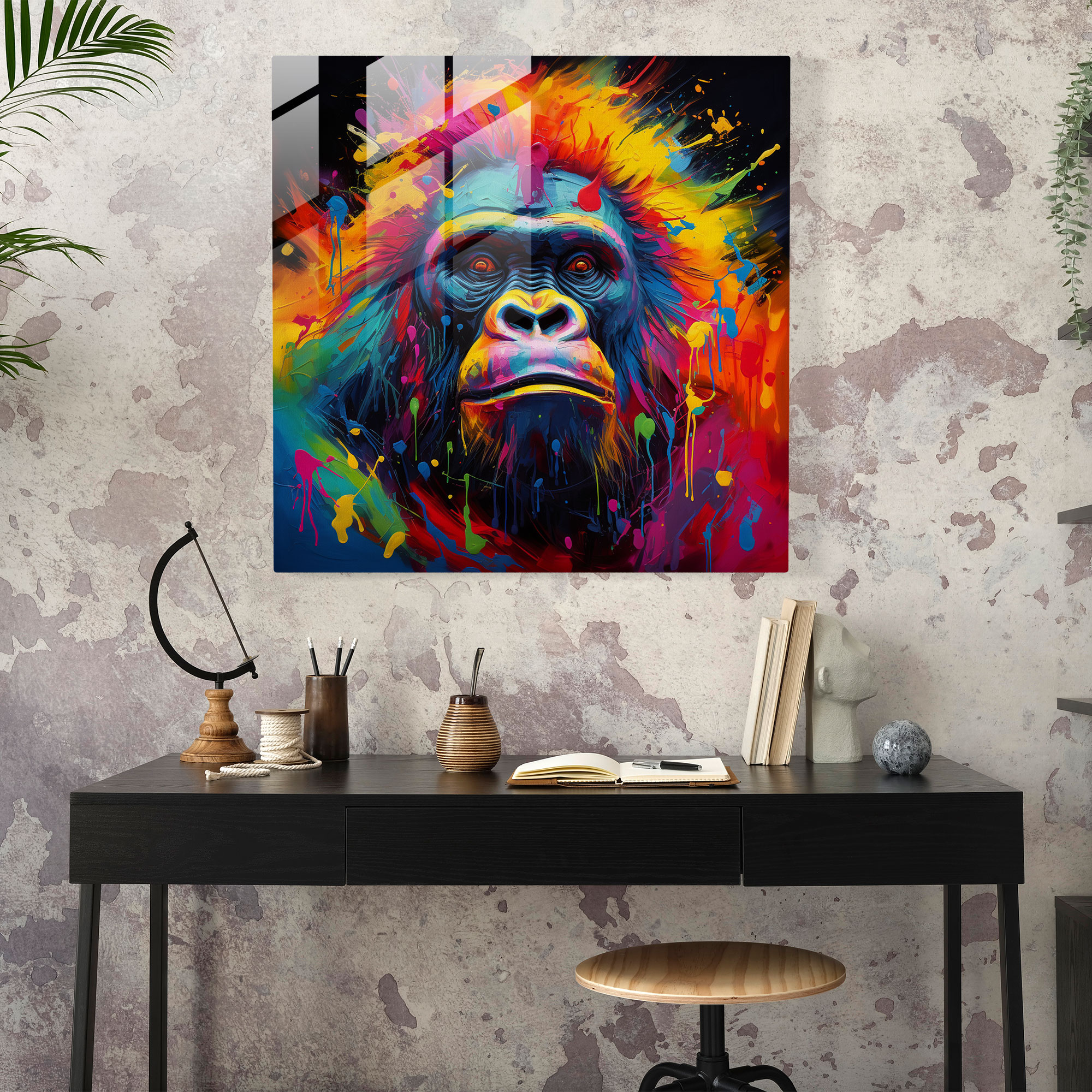 Gorilla Abstract Glass Print - Gorilla, Home Decoration, Flowing Shapes, Modern Art