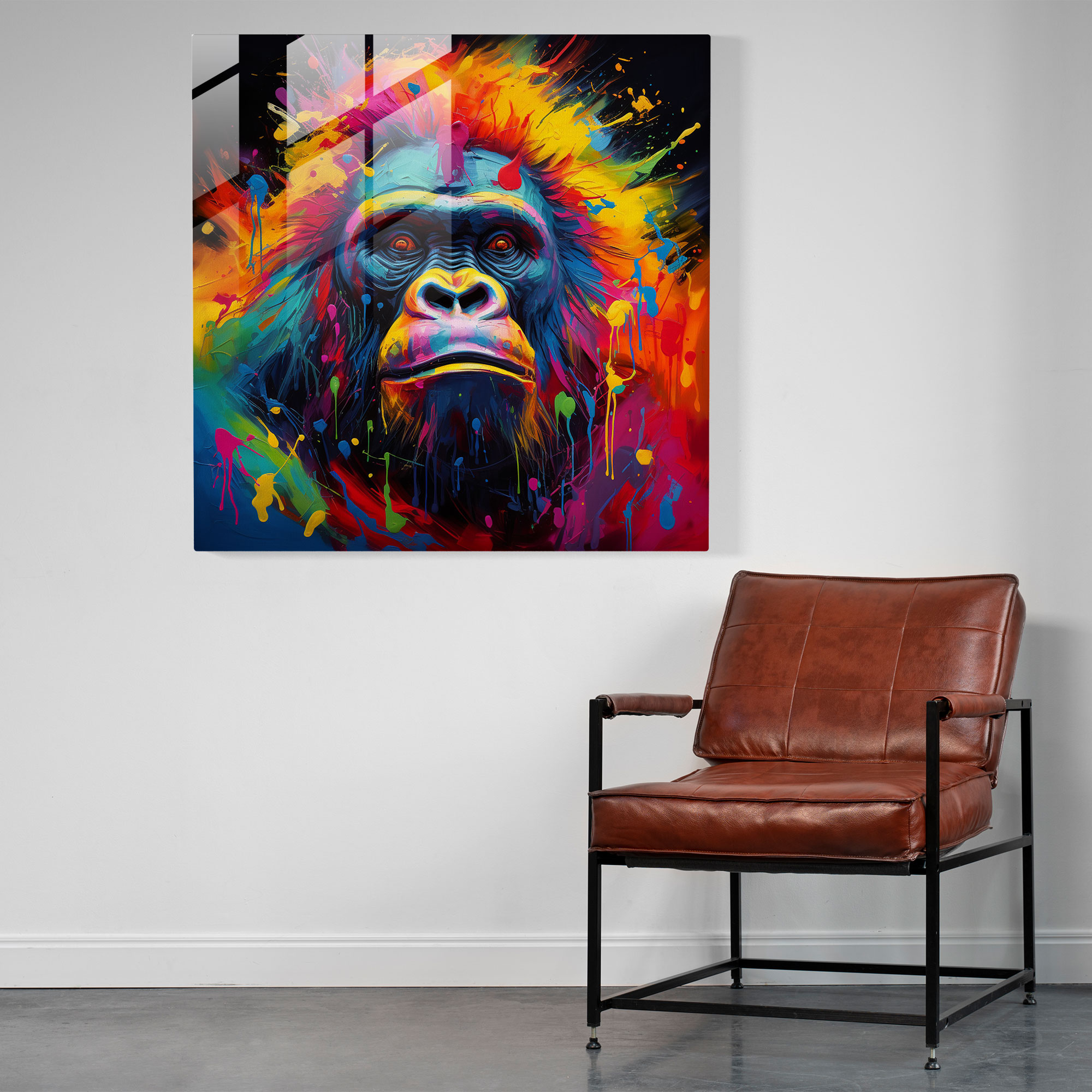 Gorilla Abstract Glass Print - Gorilla, Home Decoration, Flowing Shapes, Modern Art