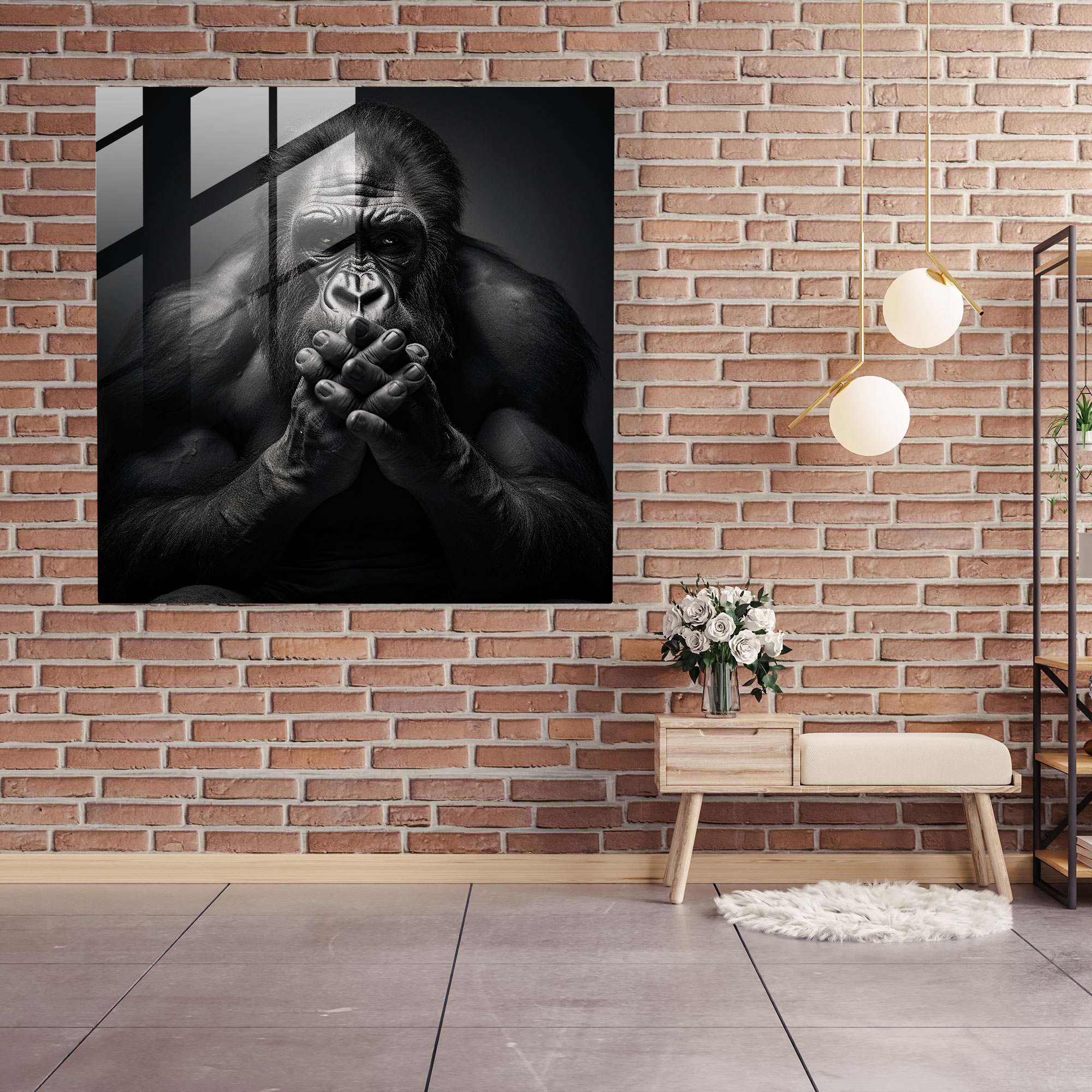 Gorilla Black And White Glass Print - Gorilla, Elegant, Raw Essence, Modern Art