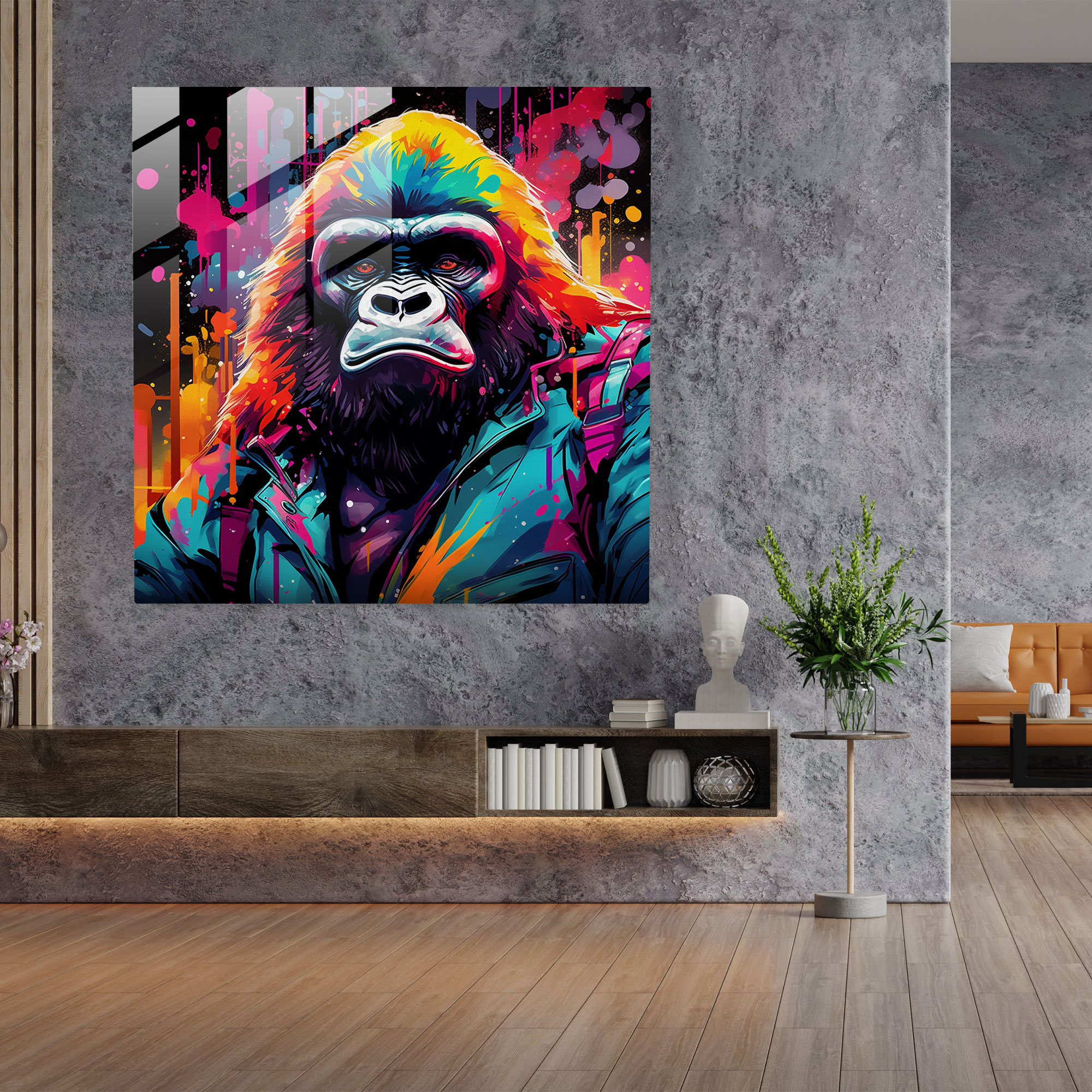 Gorilla Graffiti Glass Wall Art - Gorilla, Glass Wall Art, Wall Decoration, Gorilla
