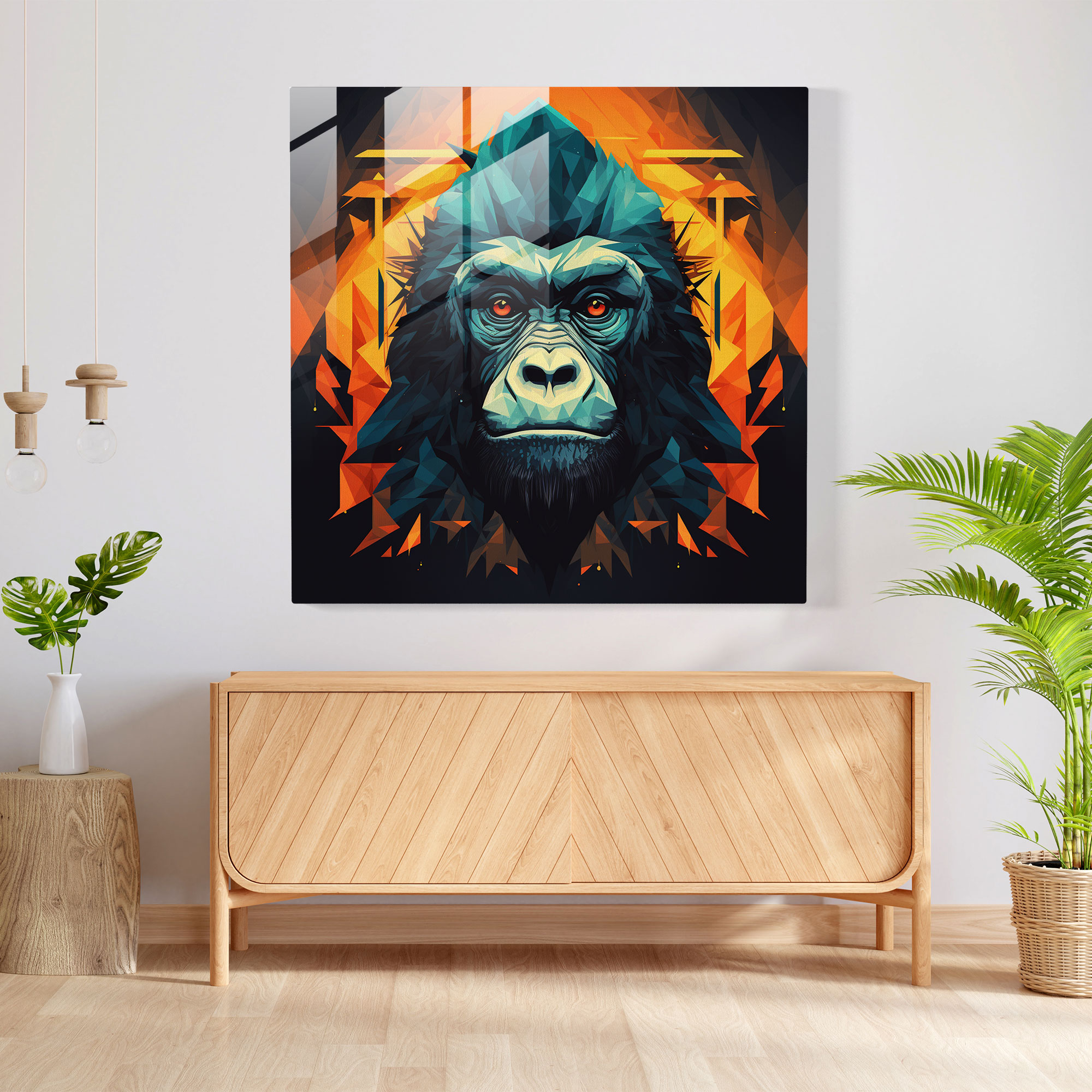 Gorilla Geometric Glass Print - Gorilla, Glass Print, Visually Captivating, Geometric Art Style
