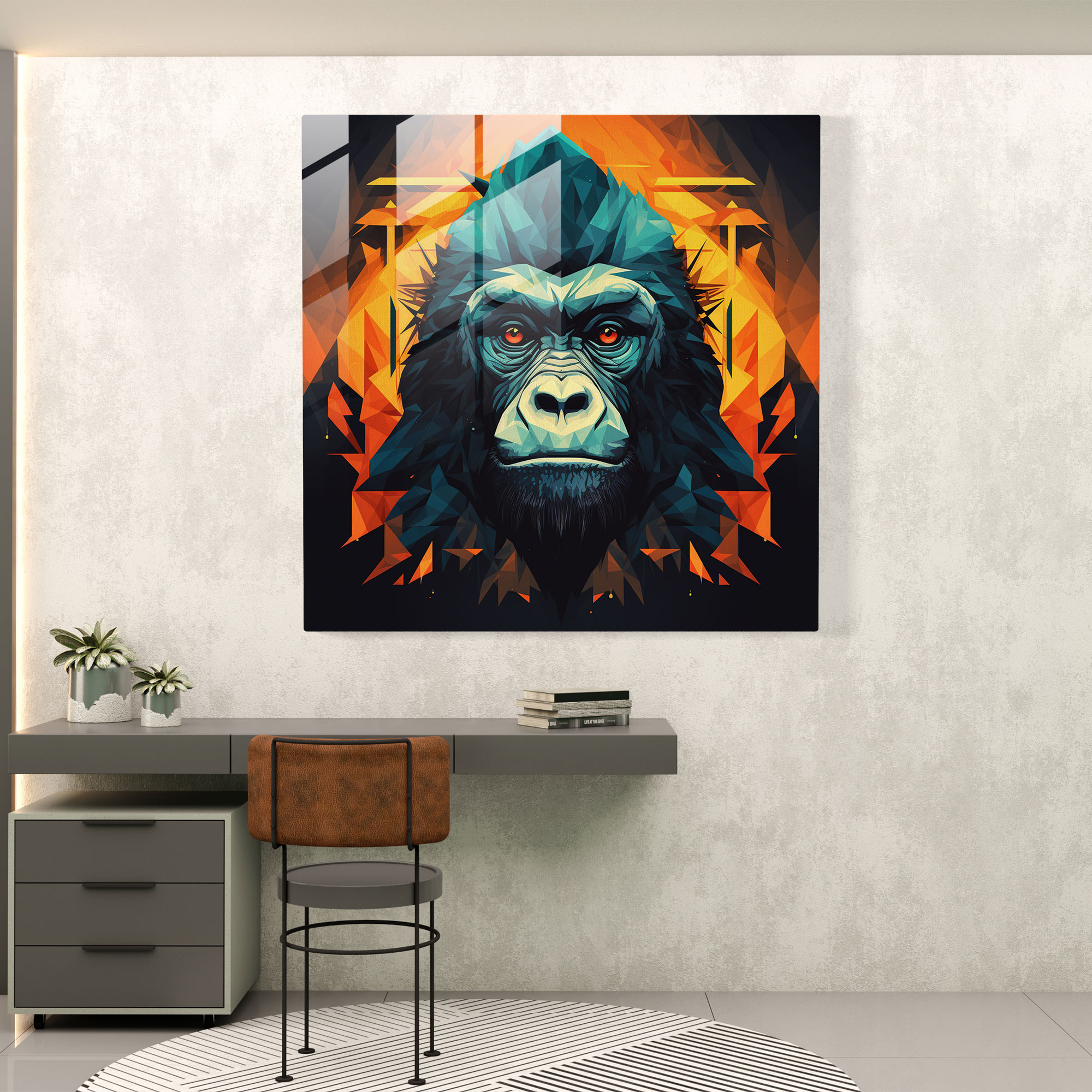 Gorilla Geometric Glass Print - Gorilla, Glass Print, Visually Captivating, Geometric Art Style