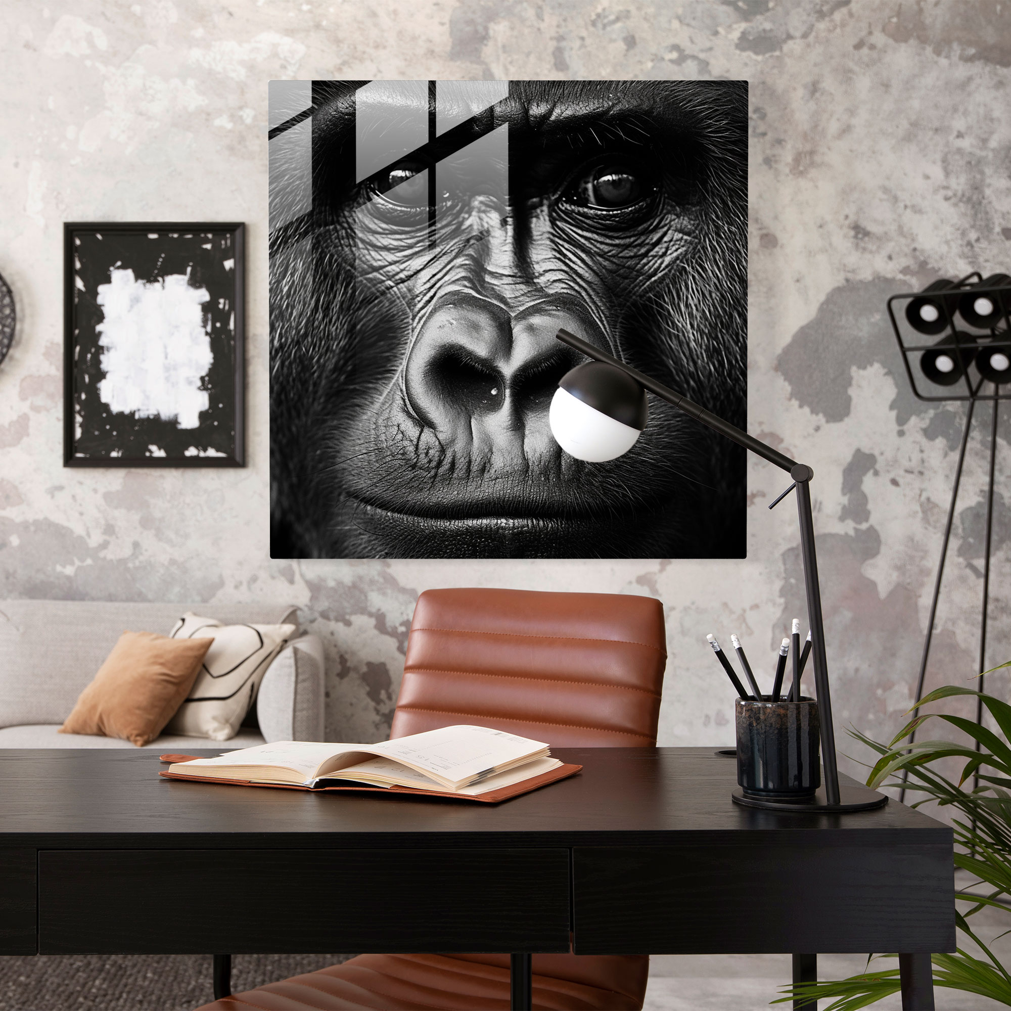 Gorilla Glass Wall Art - Gorilla, Gorilla, Close-Up, Black And White Photograph