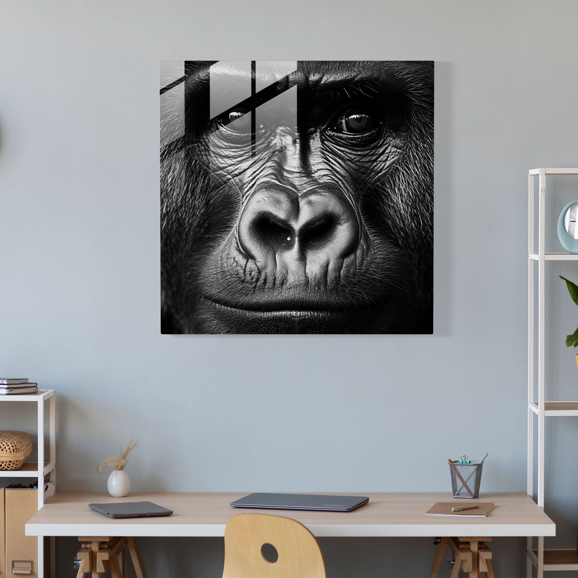 Gorilla Glass Wall Art - Gorilla, Gorilla, Close-Up, Black And White Photograph
