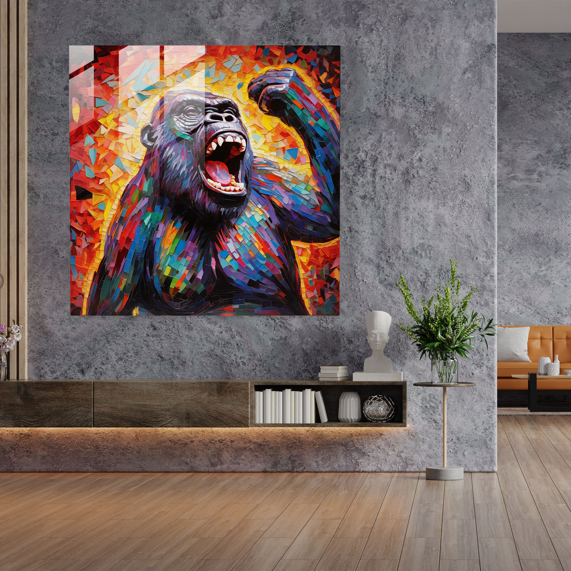 Gorilla Glass Art - Gorilla, Wall Decoration, Vibrant Colors, Glass Art