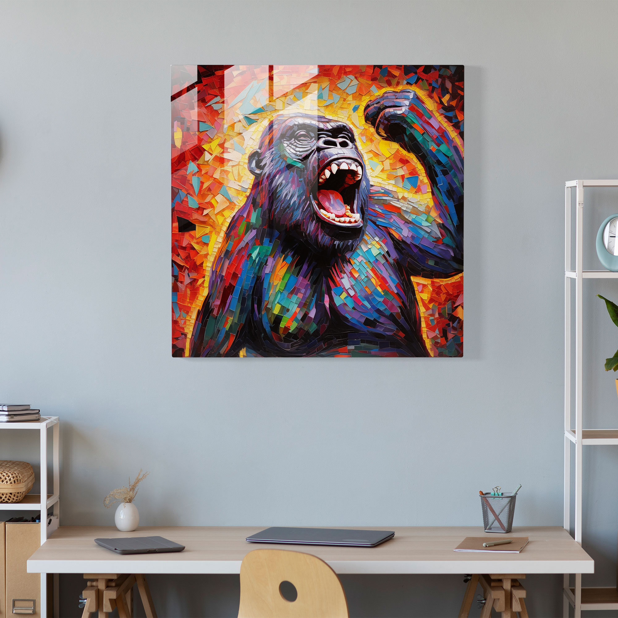 Gorilla Glass Art - Gorilla, Wall Decoration, Vibrant Colors, Glass Art