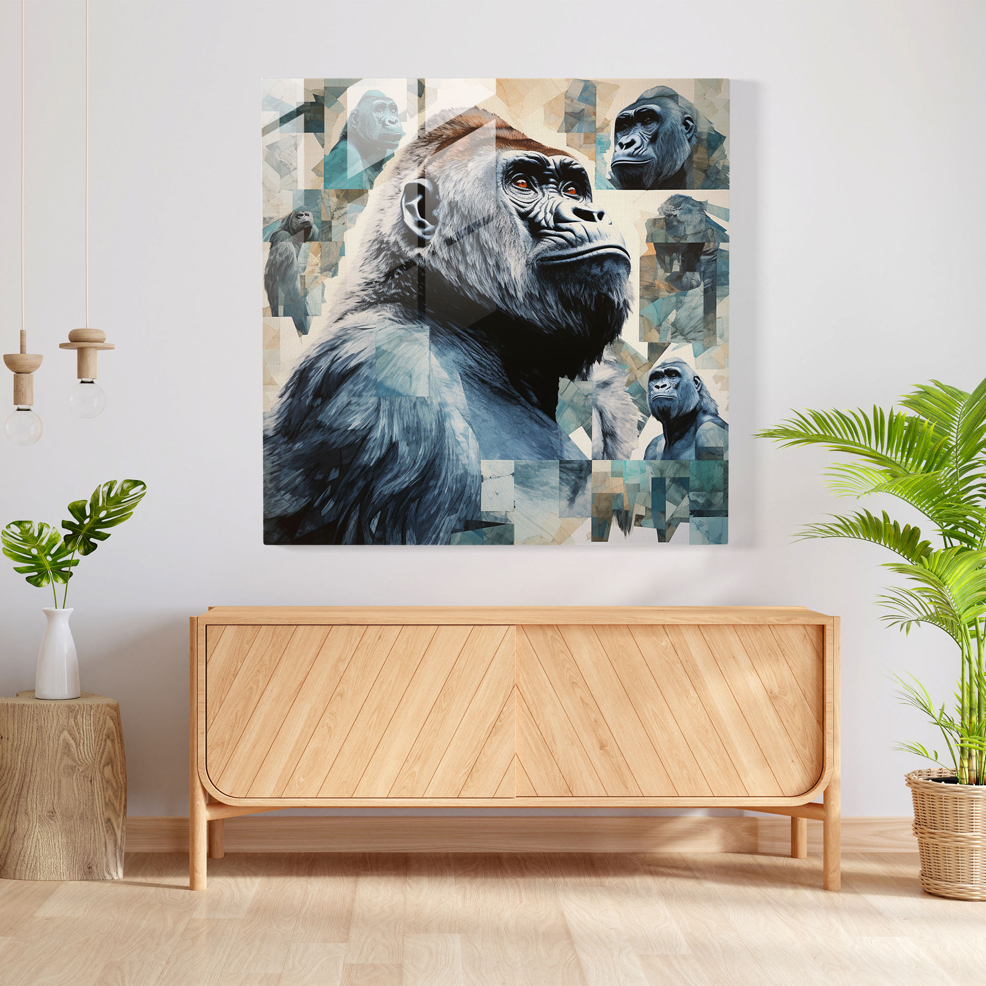 Gorilla Collage Glass Art - Gorilla, Exploration, Collage, Wall Decoration
