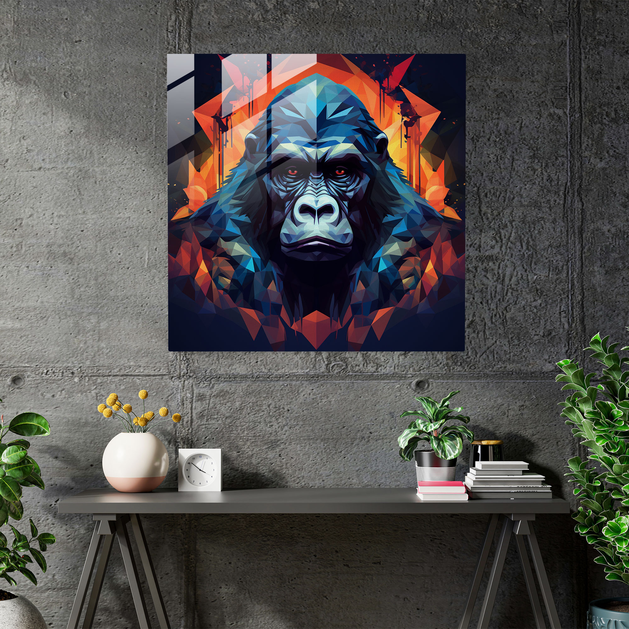 Geometric Gorilla Glass Wall Art - Gorilla, Glass Art, Home Decoration, Glass Print