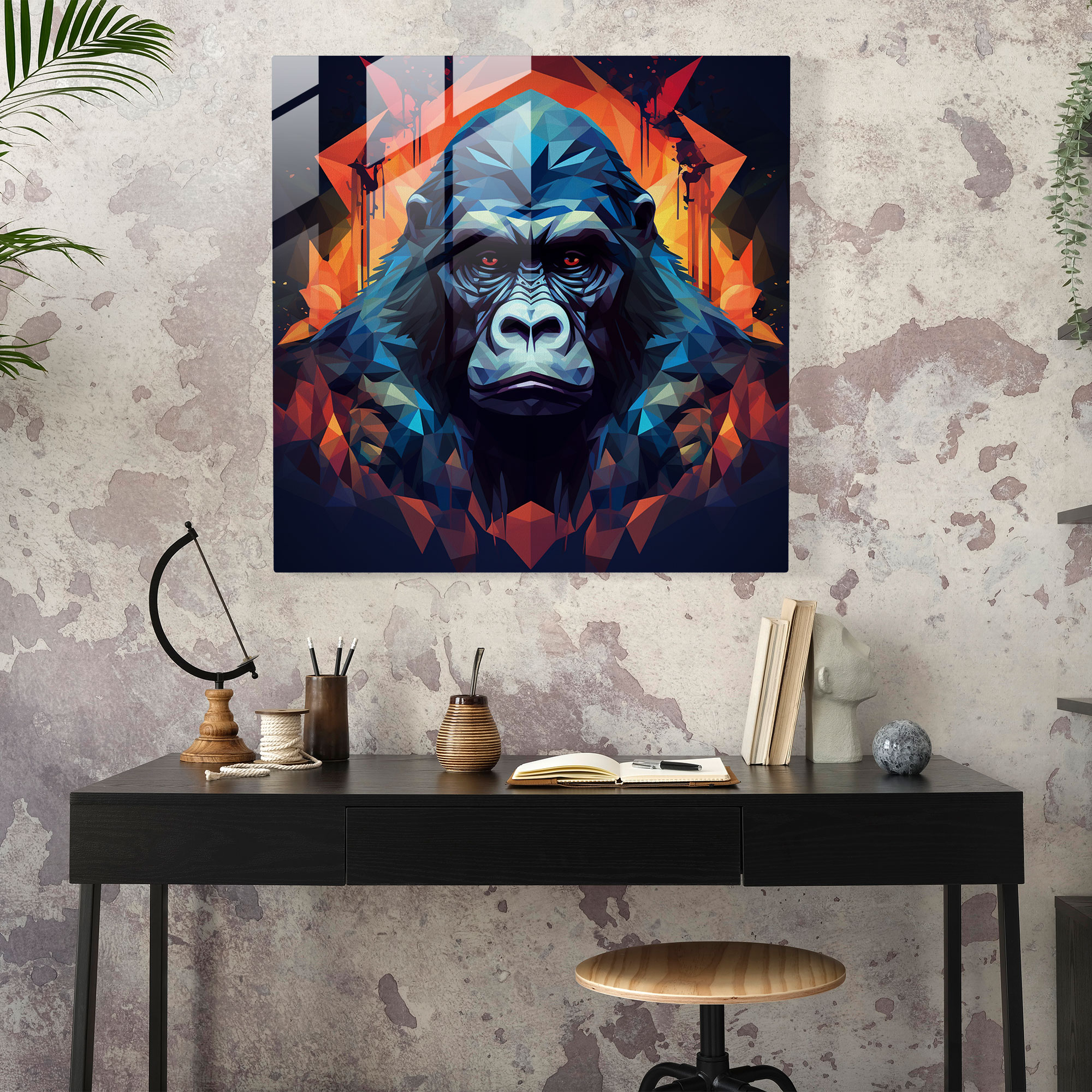 Geometric Gorilla Glass Wall Art - Gorilla, Glass Art, Home Decoration, Glass Print
