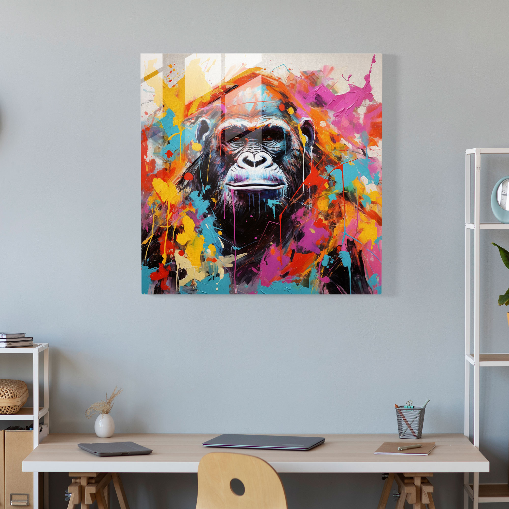 Gorilla Glass Print - Abstract Expressionist Modern Art - Gorilla, Vibrant Colors, Home Decoration, Glass Wall Art