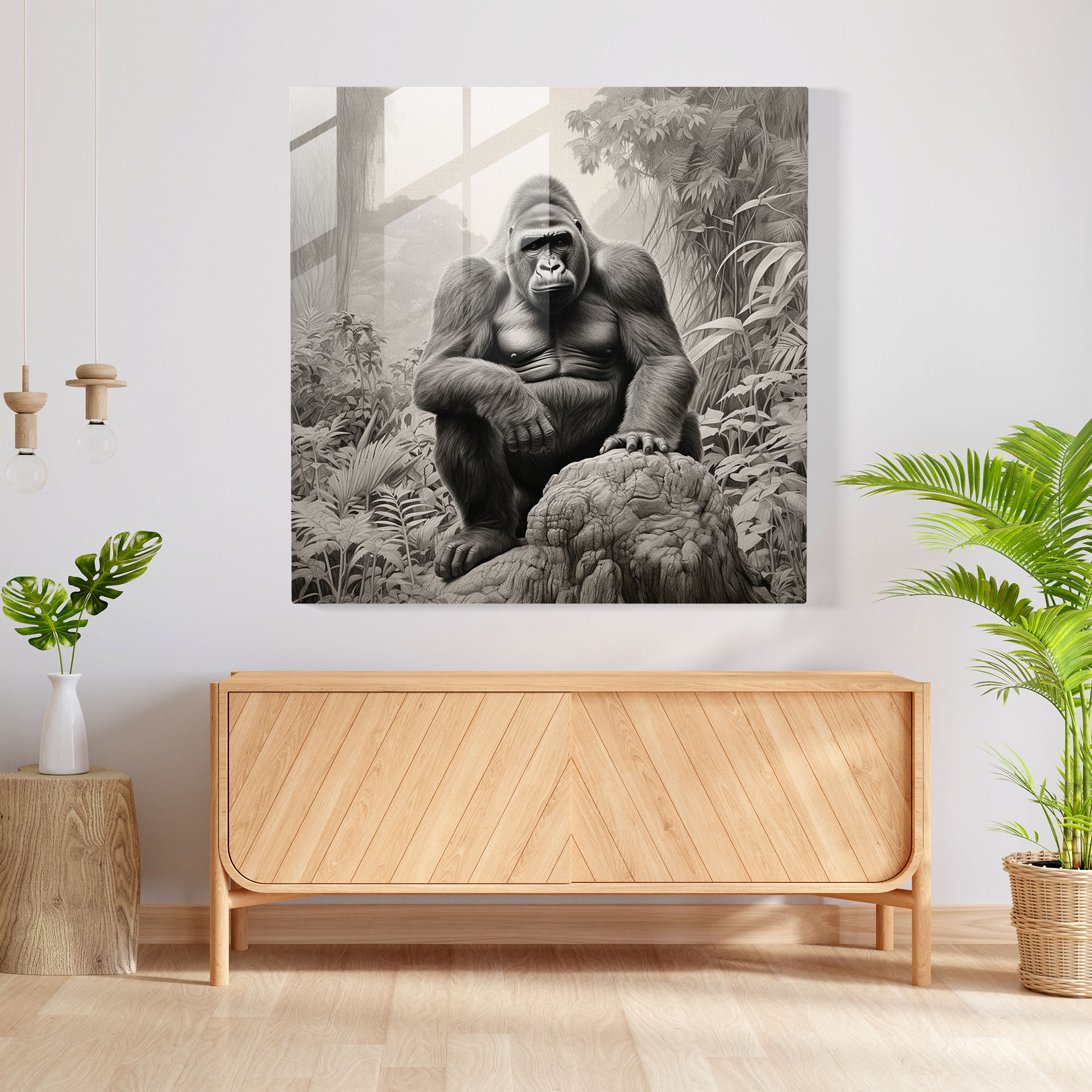 Gorilla Glass Print - Realistic Pencil Drawing - Gorilla, Glass Art, Glass Print, Gorilla
