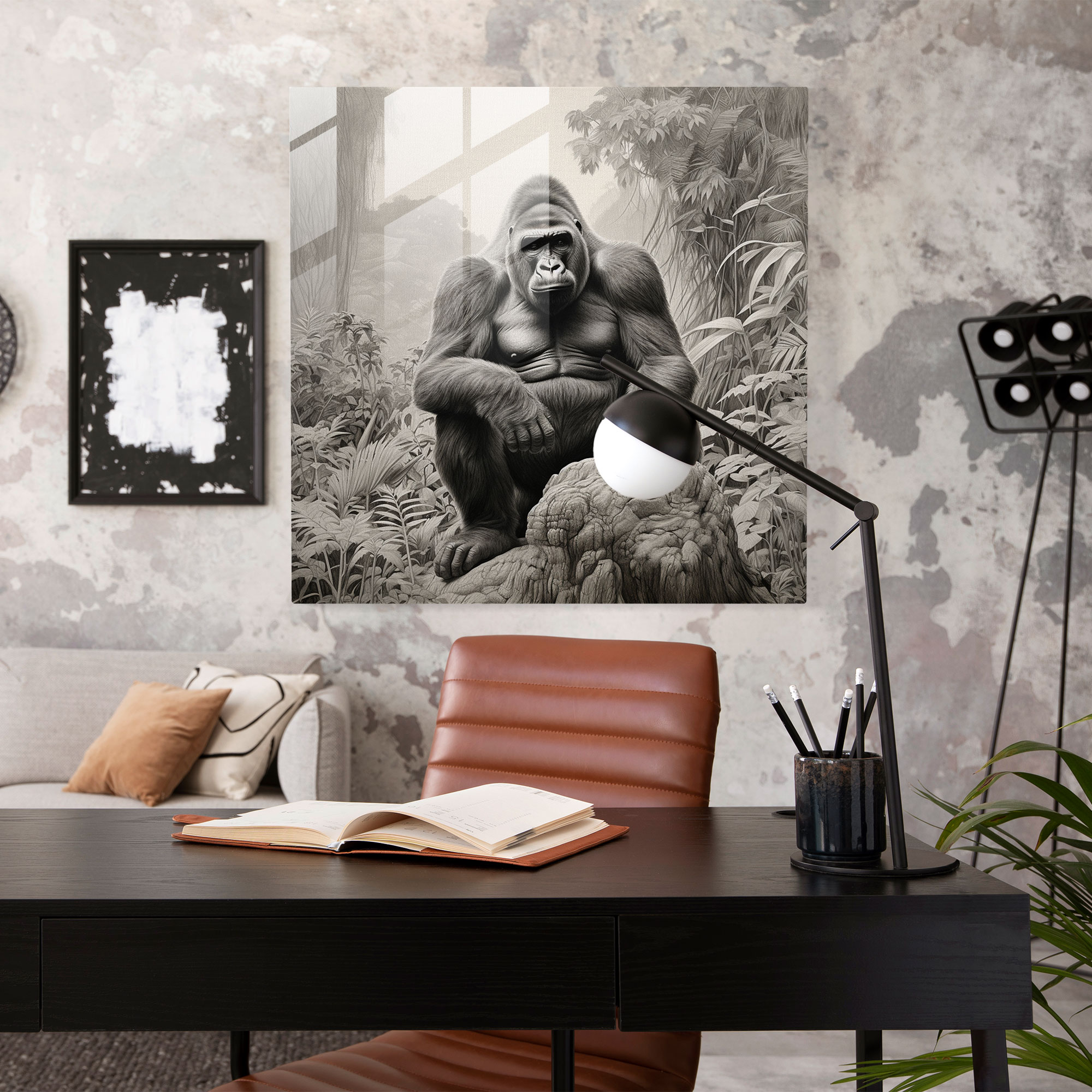 Gorilla Glass Print - Realistic Pencil Drawing - Gorilla, Glass Art, Glass Print, Gorilla