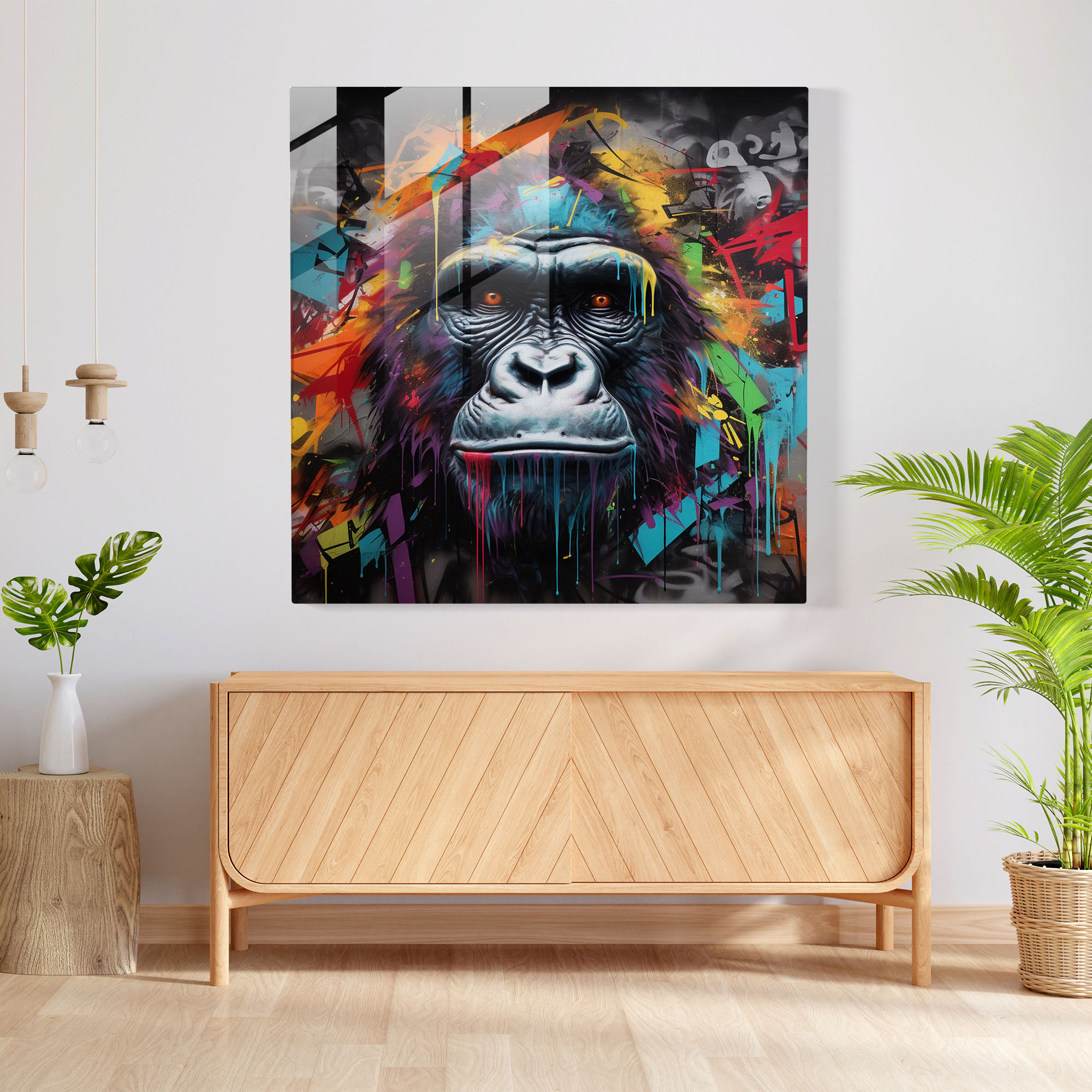 Gorilla Glass Print - Graffiti-Style Mural - Gorilla, Home Decoration, Glass Print, Street Art