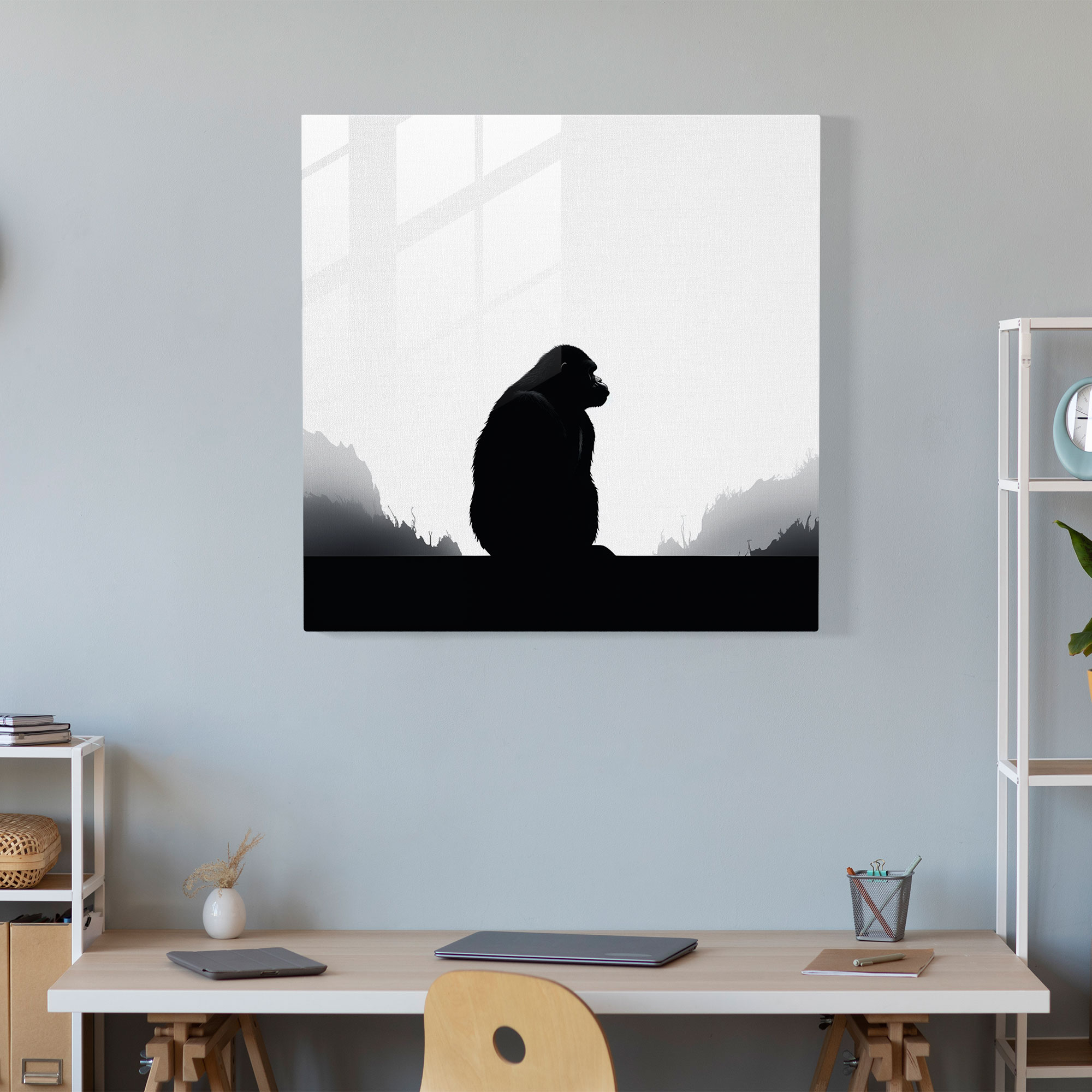Minimalist Gorilla Glass Tablo - Siyah ve Beyaz - Modern Sanat Duvar Dekorasyonu
