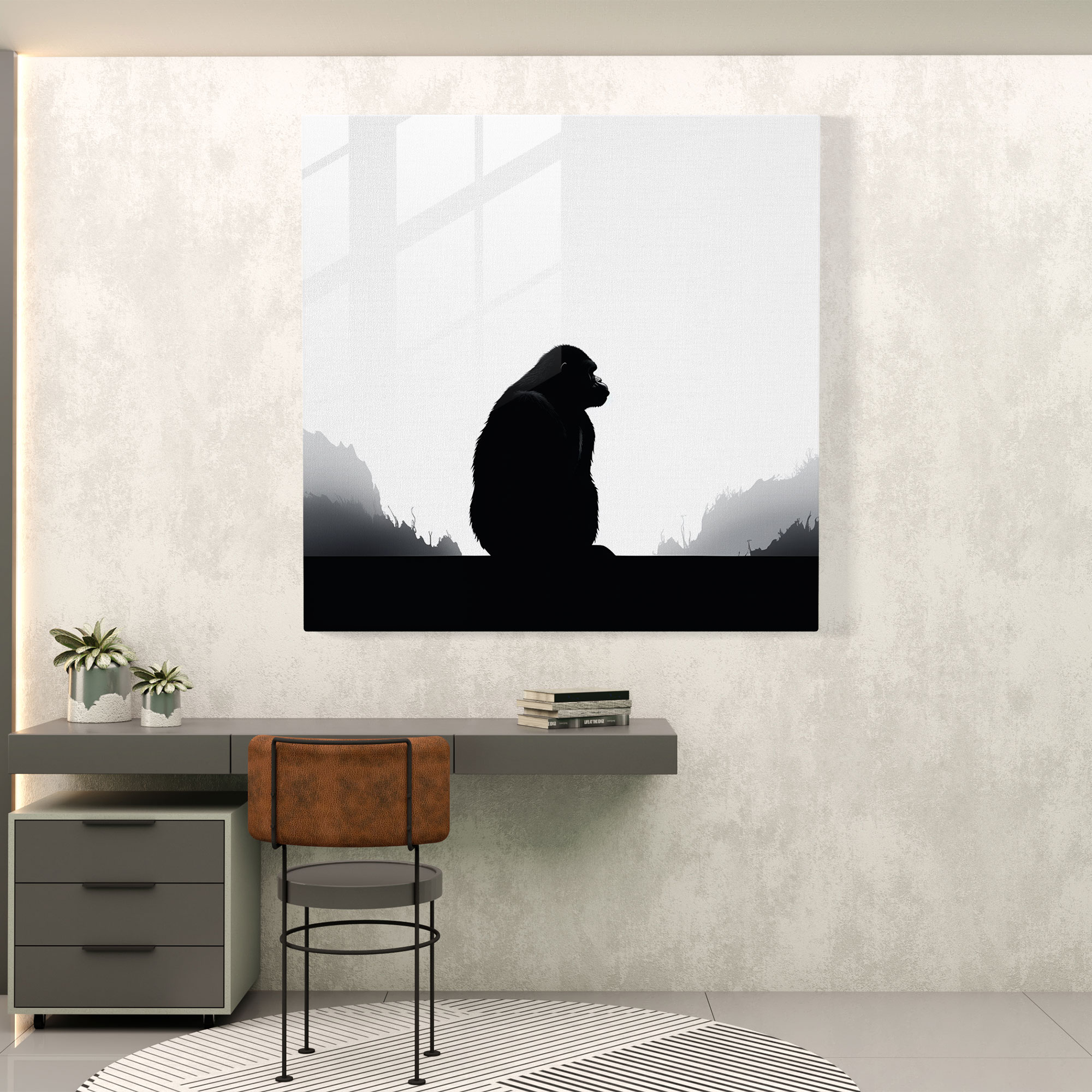 Minimalist Gorilla Glass Tablo - Siyah ve Beyaz - Modern Sanat Duvar Dekorasyonu