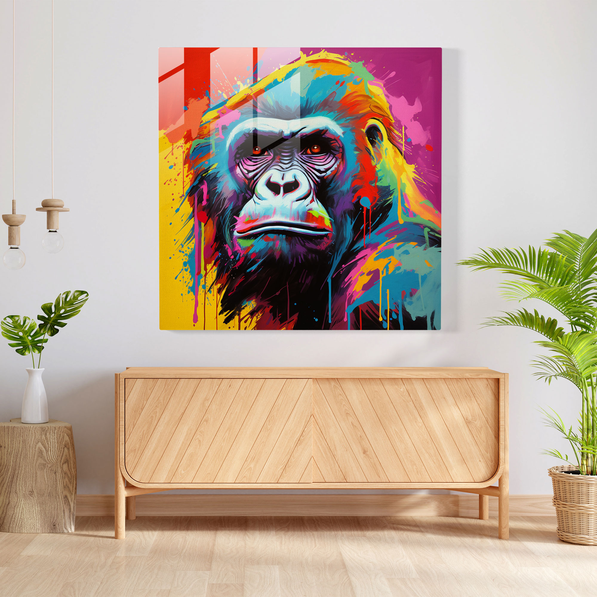 Gorilla Glass Print - Pop Art Masterpiece - Gorilla, Burst Of Energy, Glass Art, Home Decoration