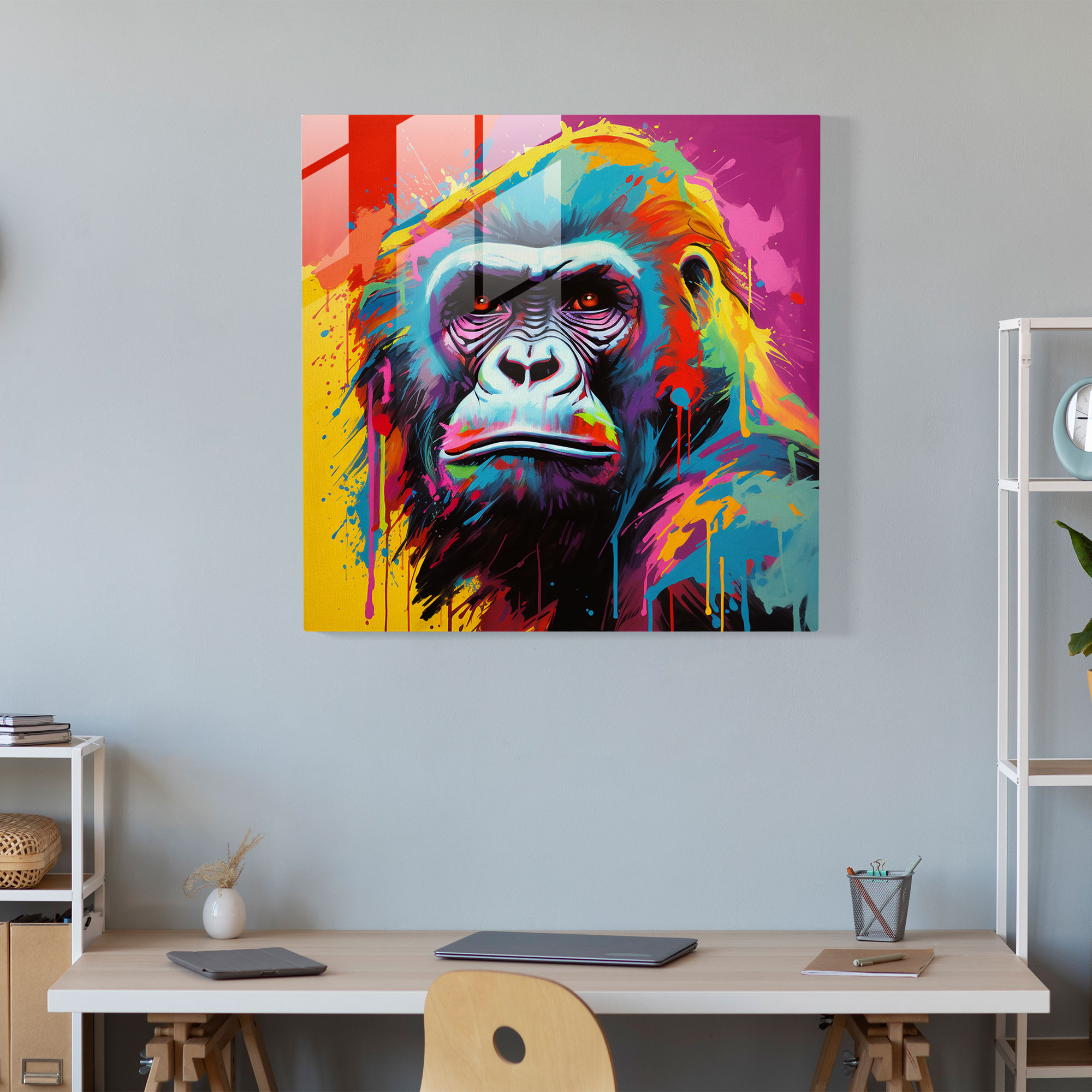 Gorilla Glass Print - Pop Art Masterpiece - Gorilla, Burst Of Energy, Glass Art, Home Decoration