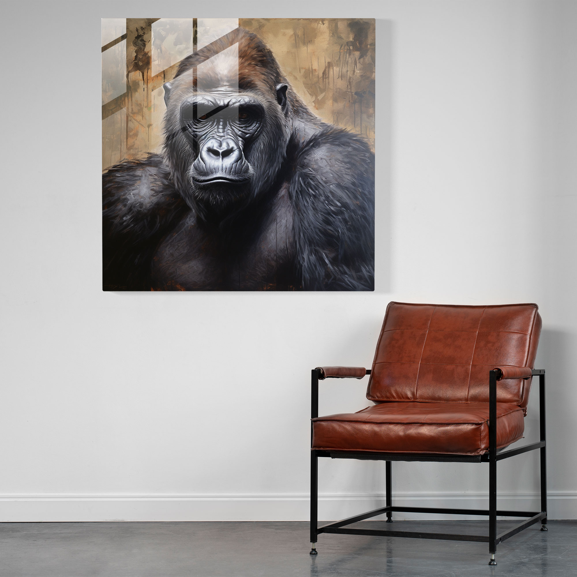 Gorilla Cam Tablo - Gerçekçi Yağlı Boya - Goril Modern Sanat Detaylı Portre Ev Dekorasyonu