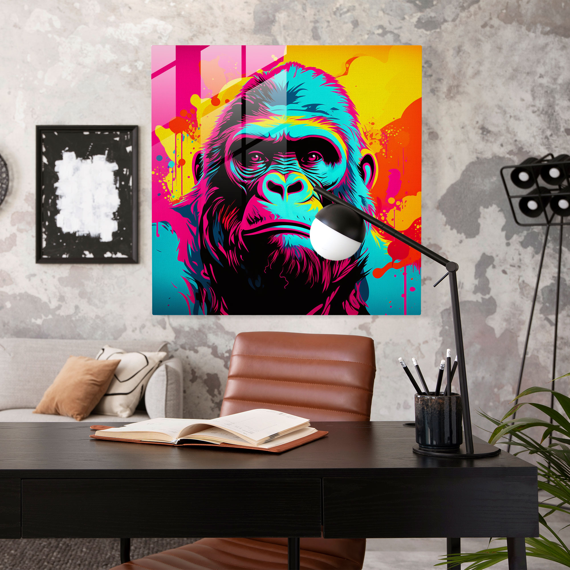 Pop Art Gorilla Cam Tablo - Ev Dekorasyonu Goril Cam Duvar Sanatı