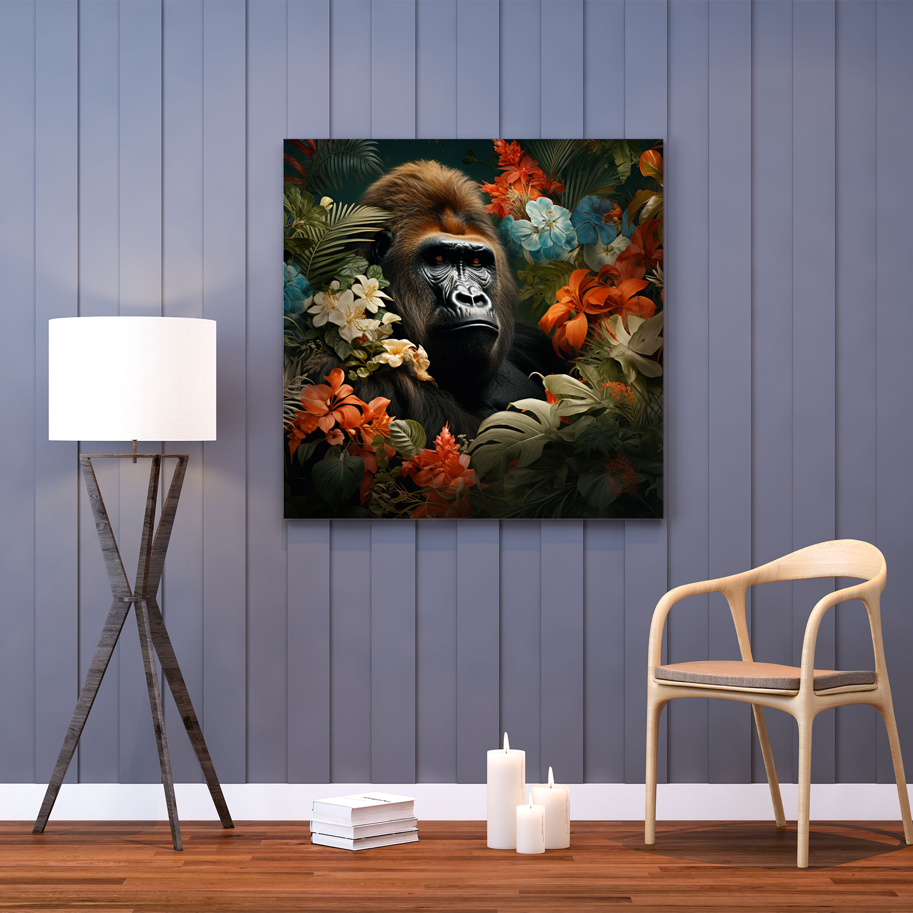 Gorilla Wall Decoration - Gorilla, Exotic Flowers, Wall Decoration, Lush Tropical Foliage