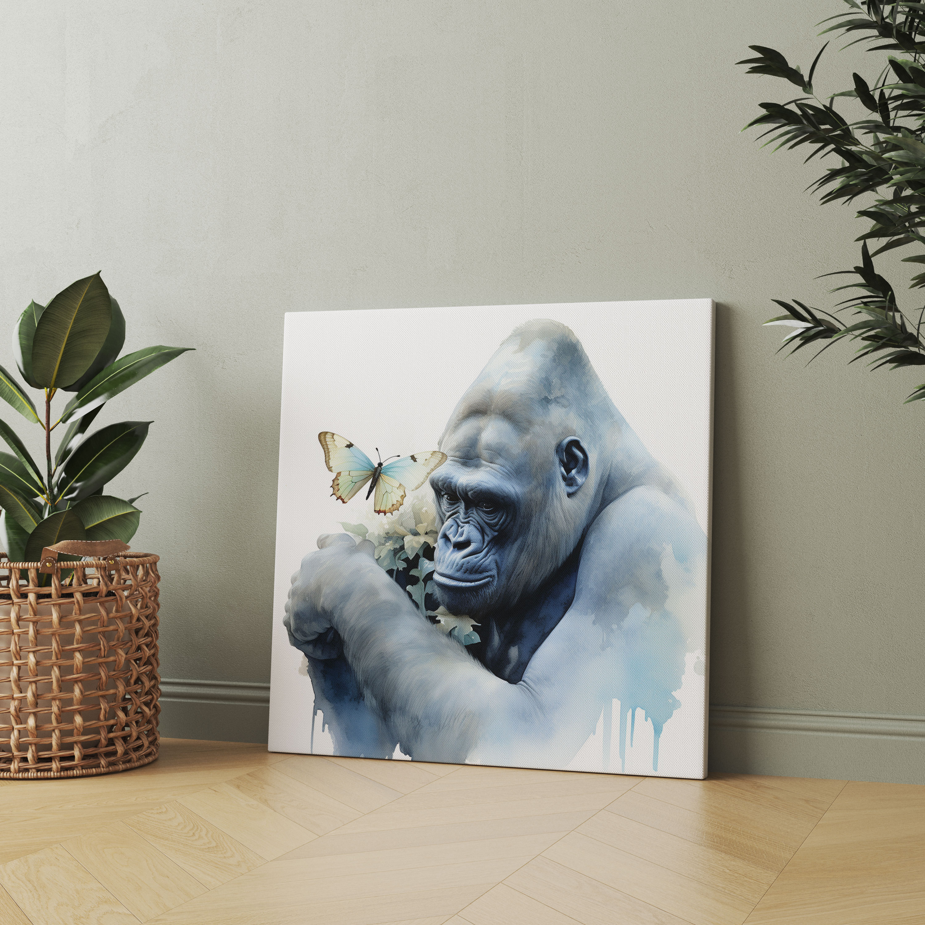 Gorilla Canvas Print - Gorilla, Gorilla, Wall Decoration, Delicate Butterfly