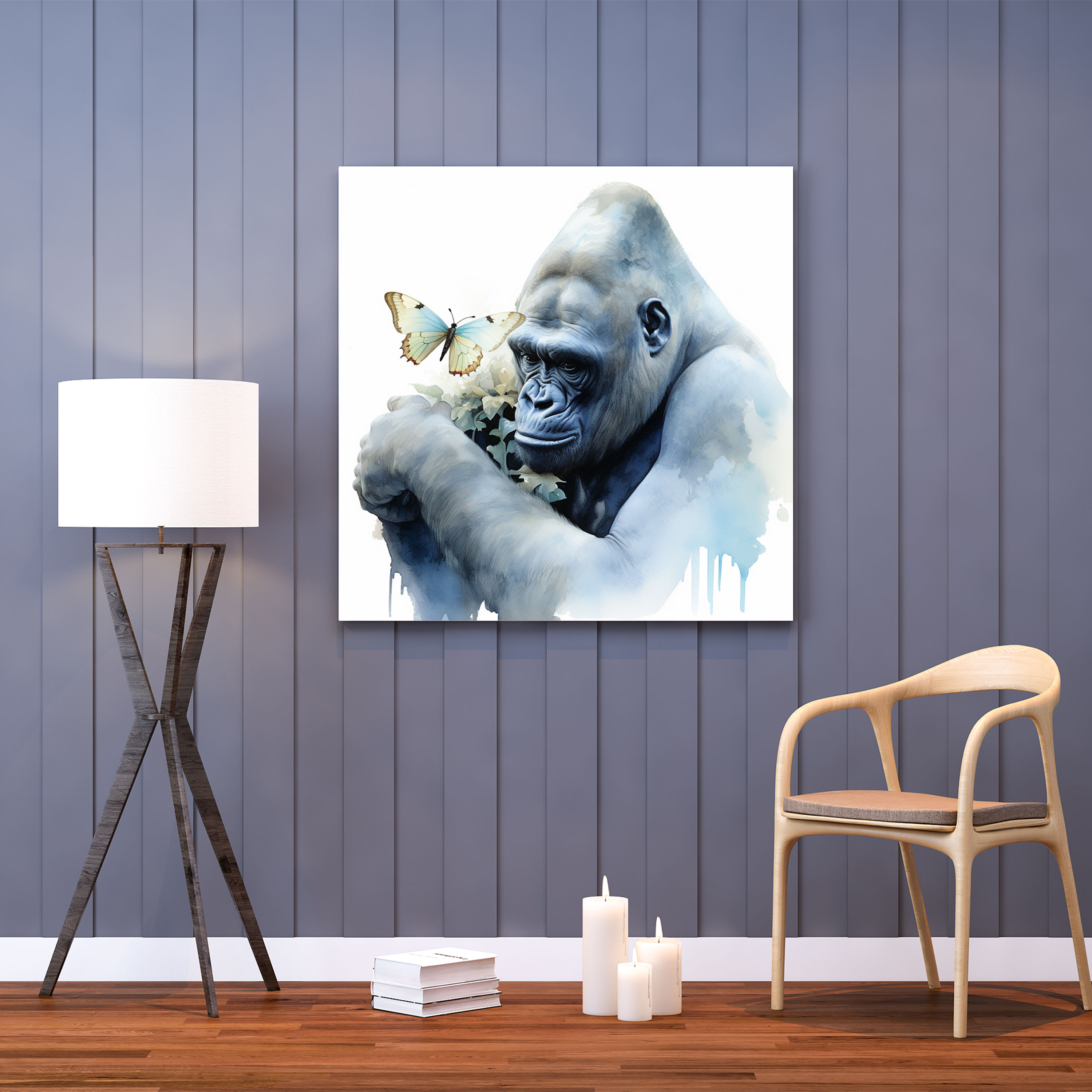 Gorilla Canvas Print - Gorilla, Gorilla, Wall Decoration, Delicate Butterfly
