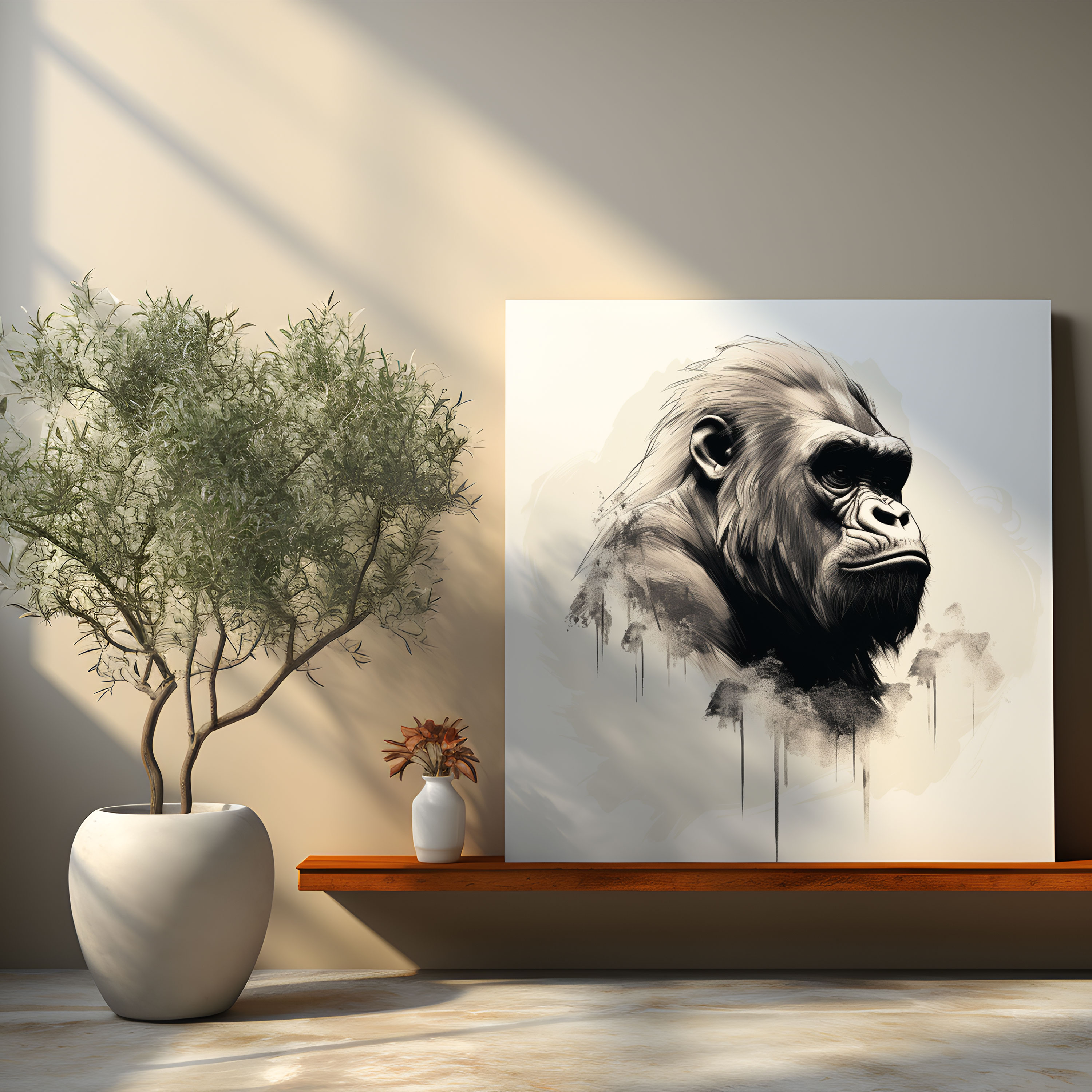 Goril Duvar Dekorasyonu - Minimalist Profil Kanvas Tablo - Ev Dekorasyonu için Goril Minimalist Kanvas