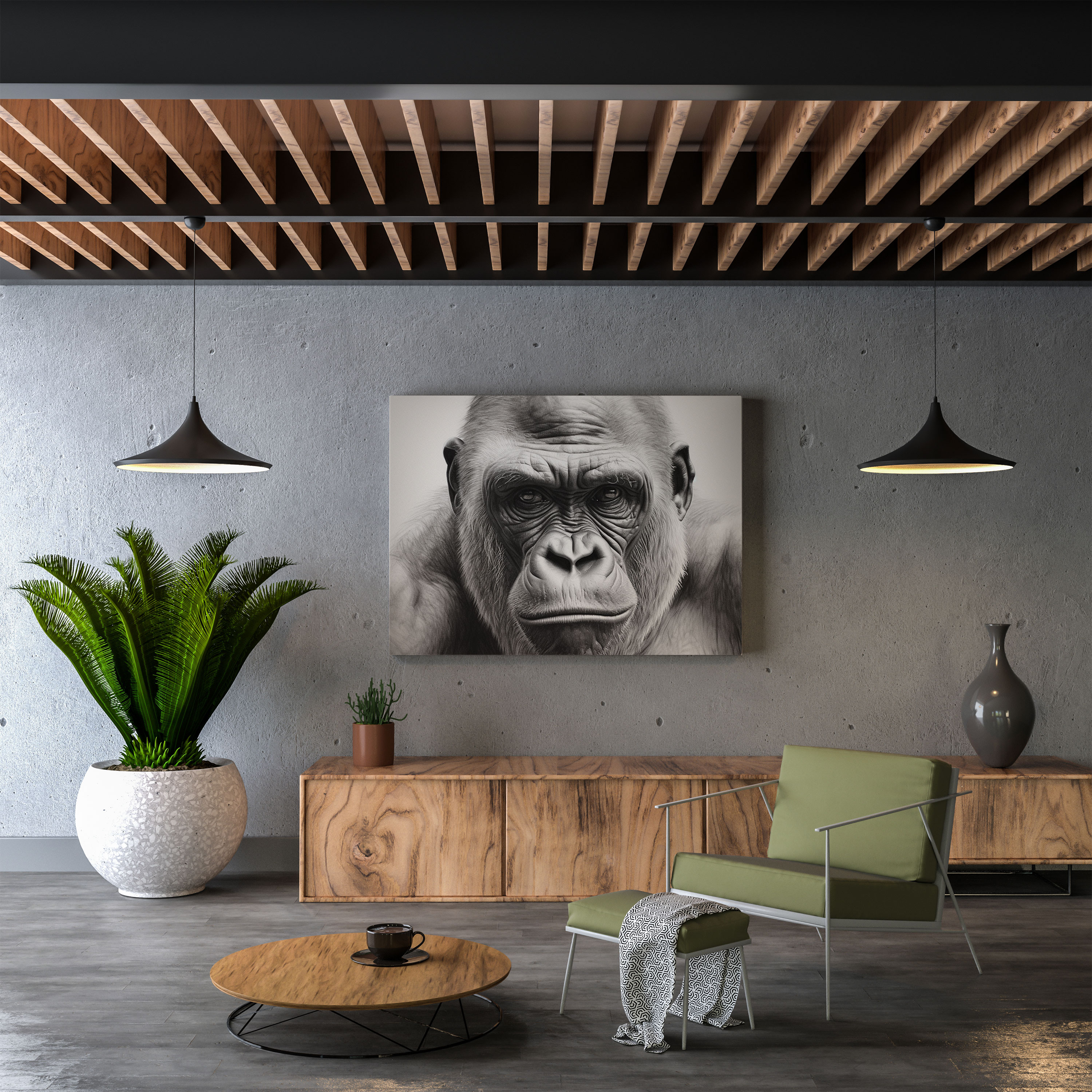 Gorilla Wall Decoration - Gorilla, Canvas, Canvas Print, Realistic Pencil Drawing