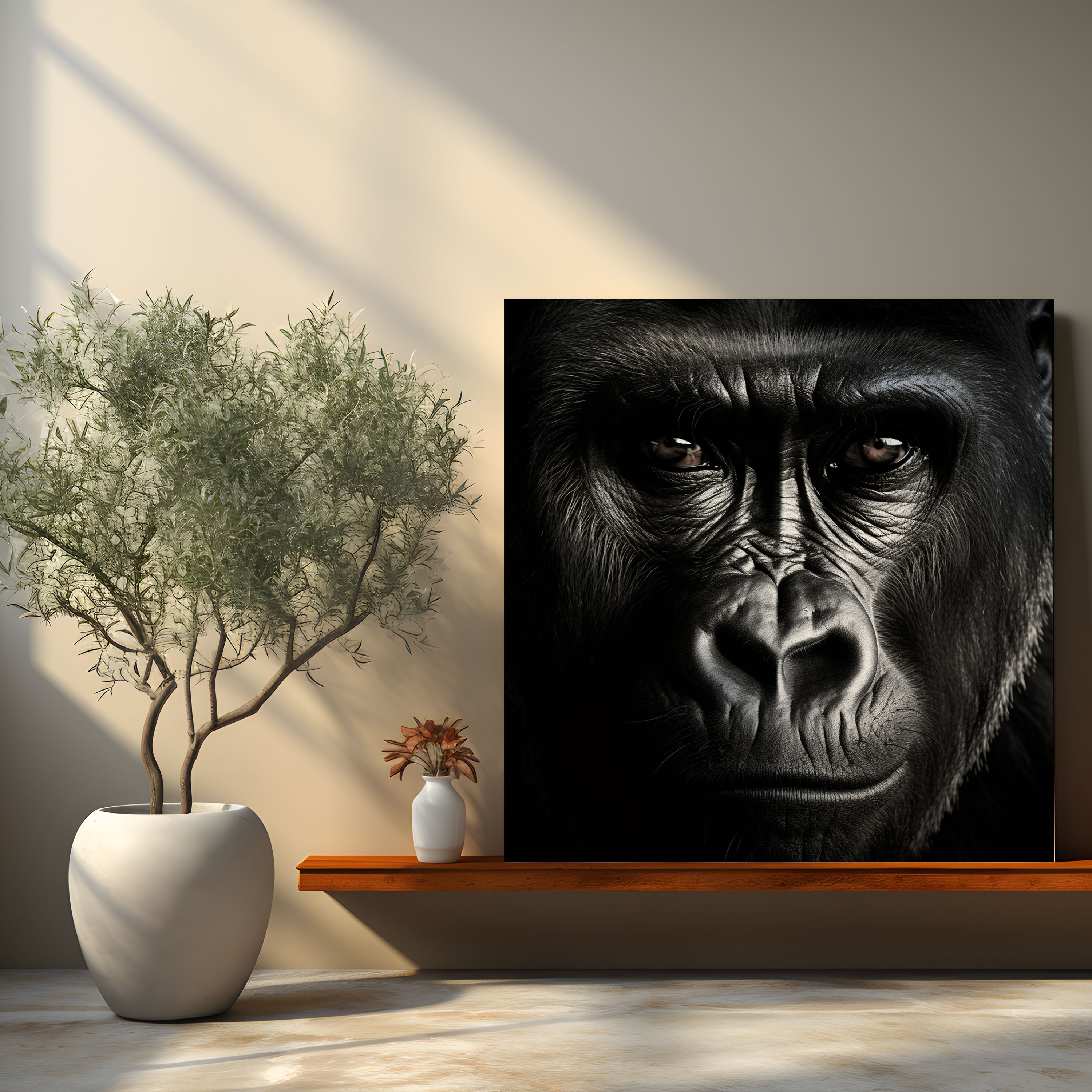 Gorilla Wall Art - Minimalist Black And White Photograph - Gorilla, Black And White Photograph, Minimalist, Home Decoration