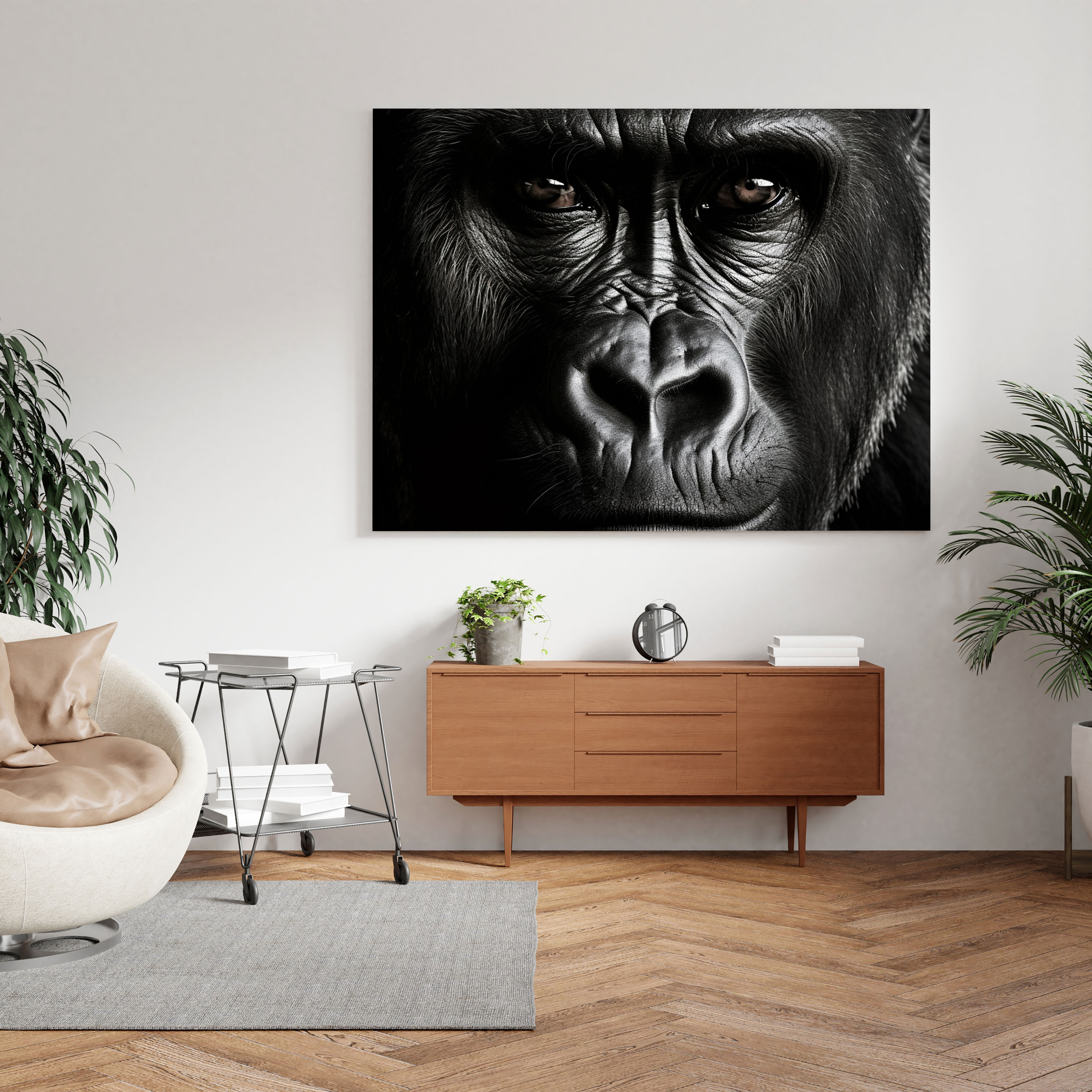 Gorilla Wall Art - Minimalist Black And White Photograph - Gorilla, Black And White Photograph, Minimalist, Home Decoration