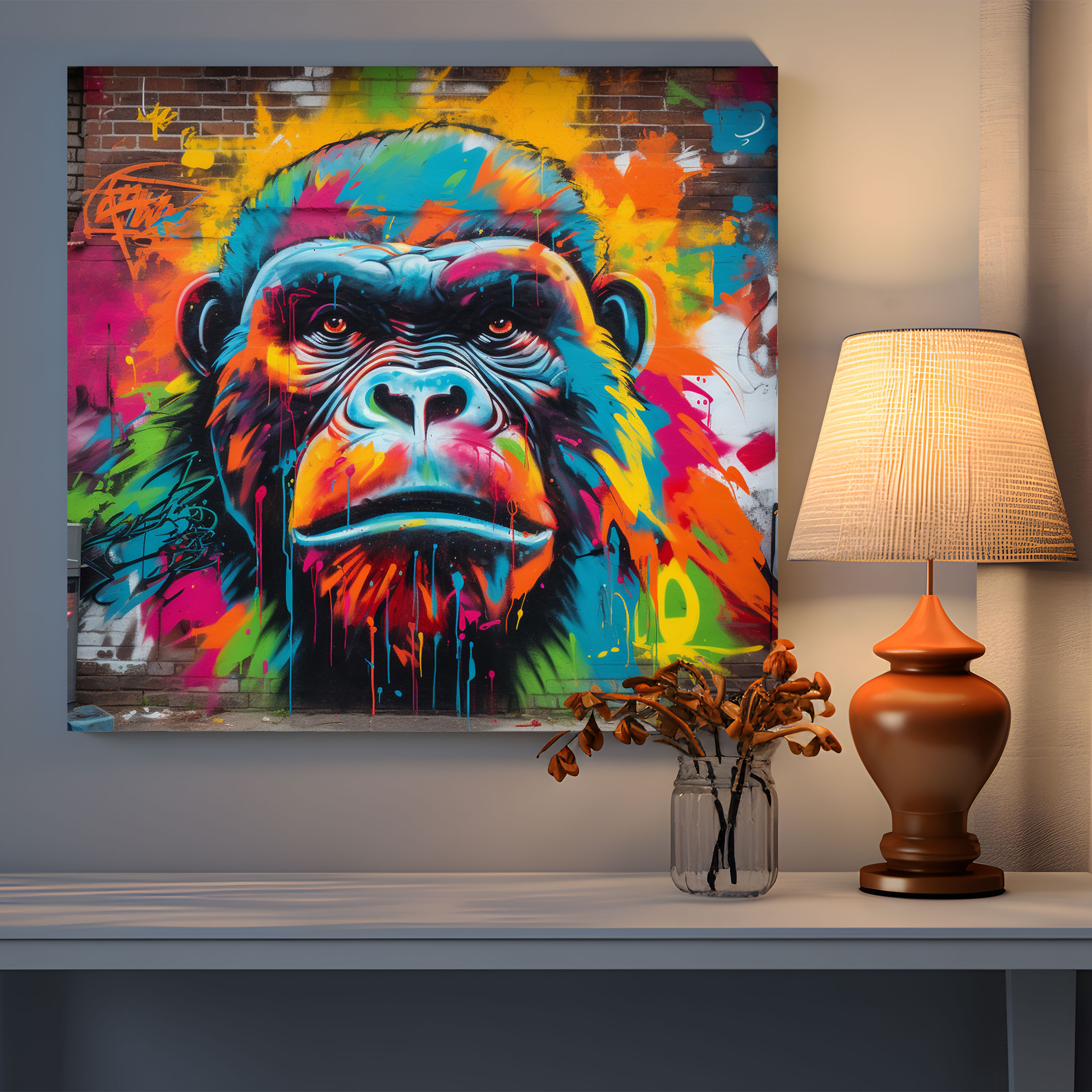 Gorilla Canvas Print - Graffiti Style Art - Gorilla, Urban Energy, Wall Decoration, Boldness