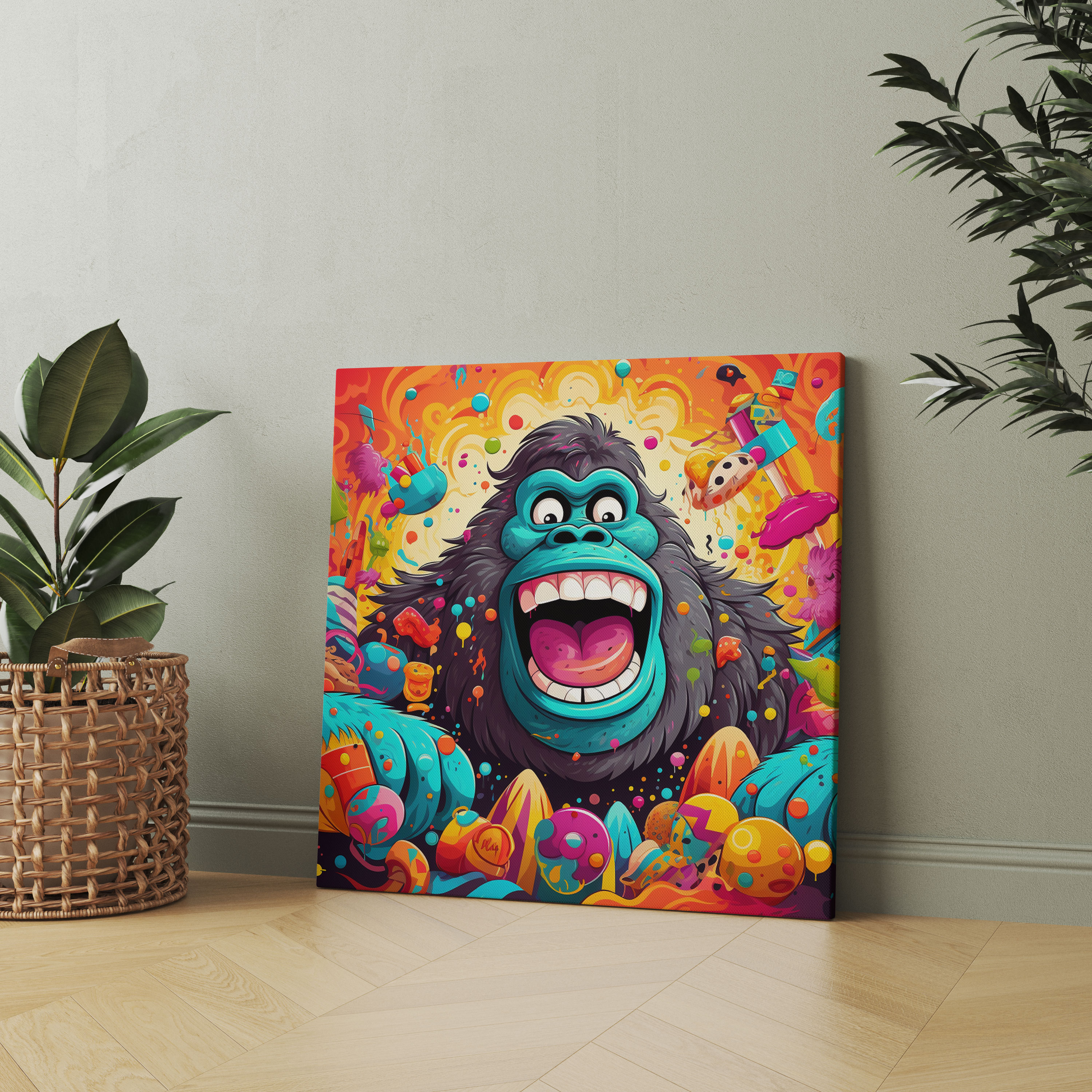Gorilla Wall Art - Whimsical Cartoon Illustration - Gorilla, Playfulness, Wall Art, Cheerful