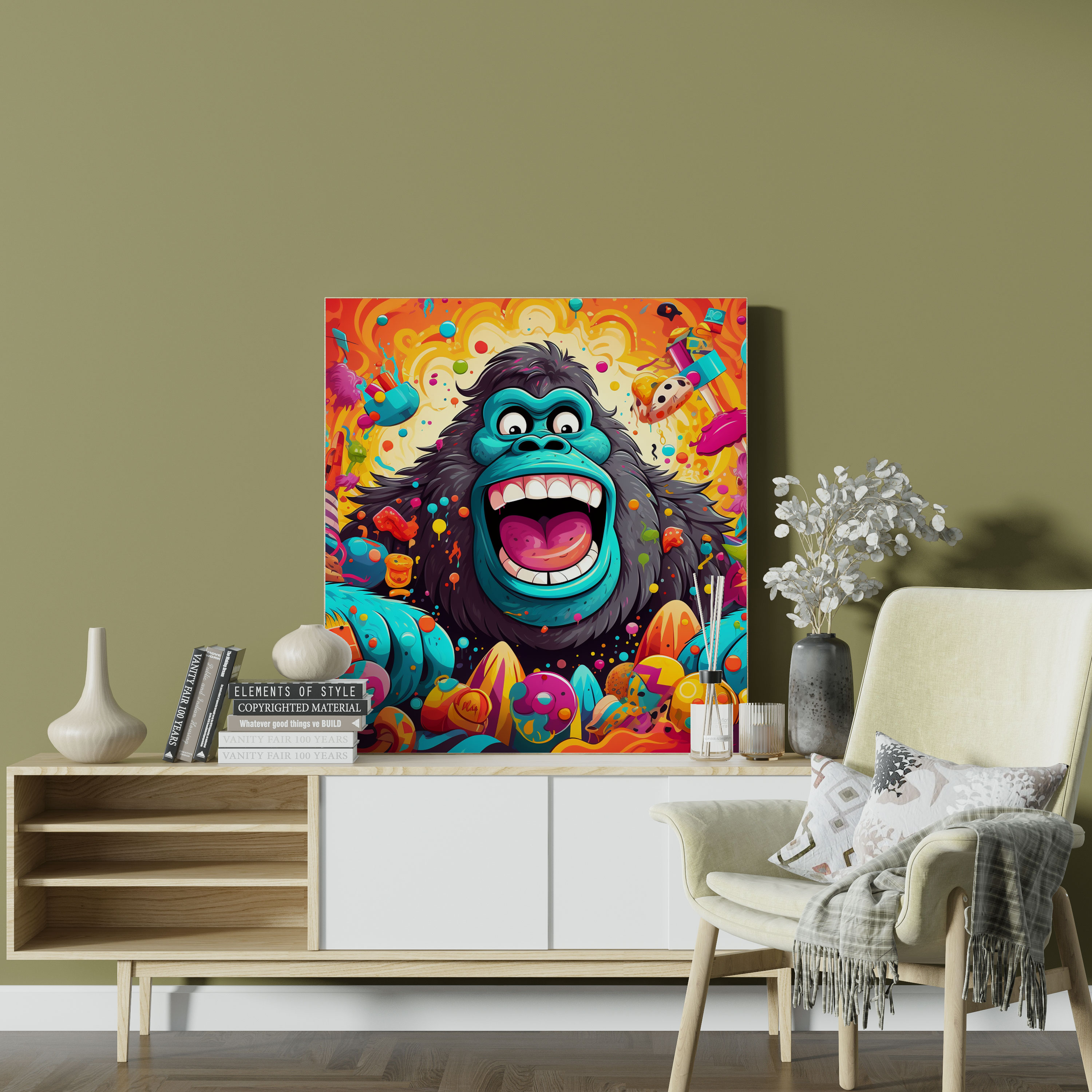 Gorilla Wall Art - Whimsical Cartoon Illustration - Gorilla, Playfulness, Wall Art, Cheerful