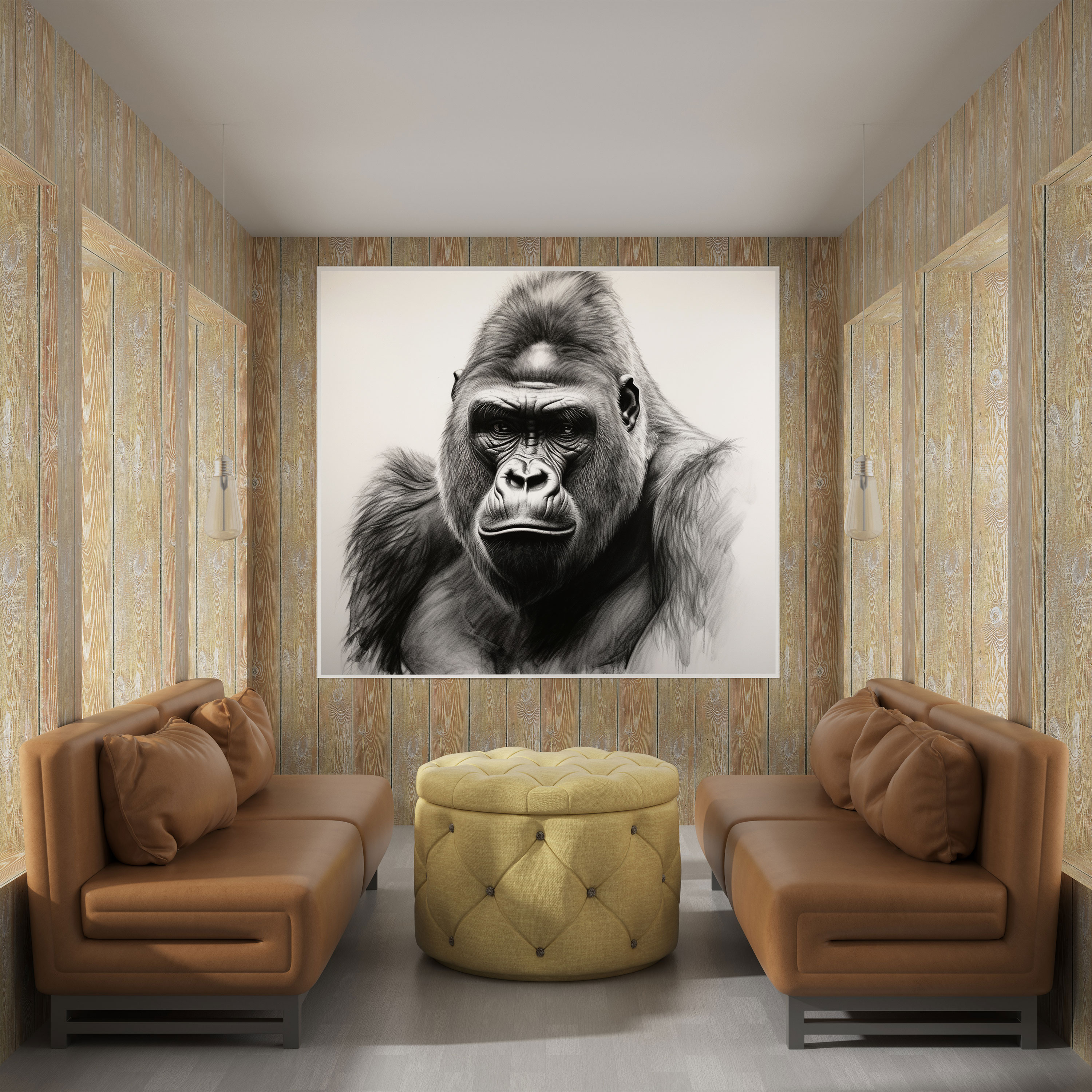 Gorilla Wall Art - Realistic Charcoal Sketch - Gorilla, Canvas, Realistic Sketch, Home Decoration