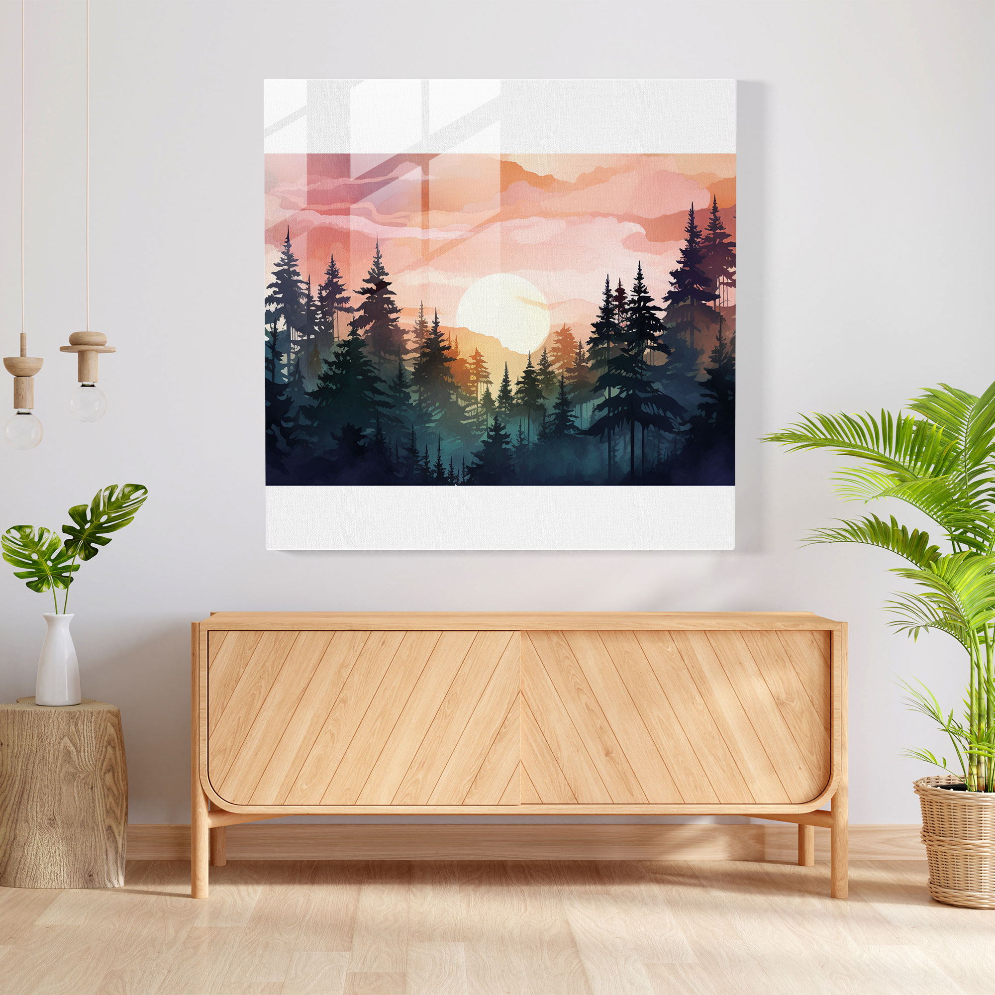 Enchanting Green Pine Glass Print - Dusk Forest Wall Art - Green Pine, Enchanting Art, Glass Art, Wall Decoration