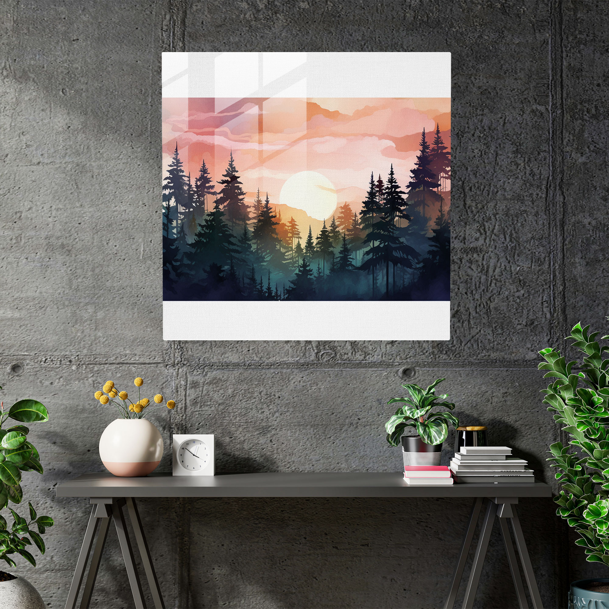 Enchanting Green Pine Glass Print - Dusk Forest Wall Art - Green Pine, Enchanting Art, Glass Art, Wall Decoration