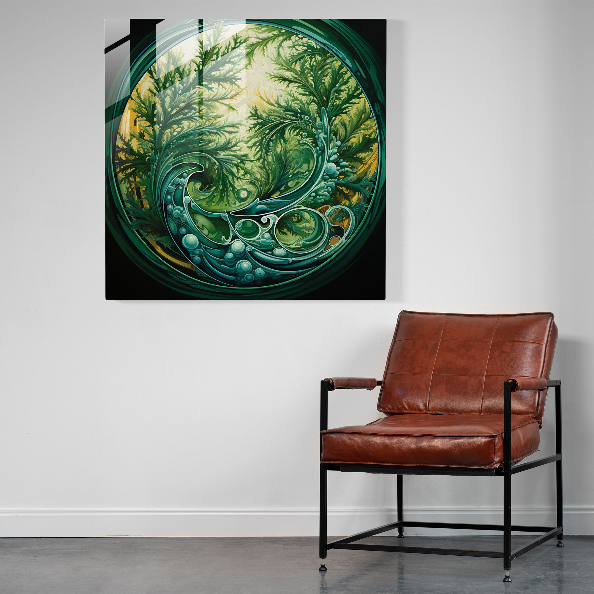 Harmonious Green Pine Glass Print - Spiraling Branches Wall Art - Green Pine, Wall Decoration, Harmonious Art, Green Pine