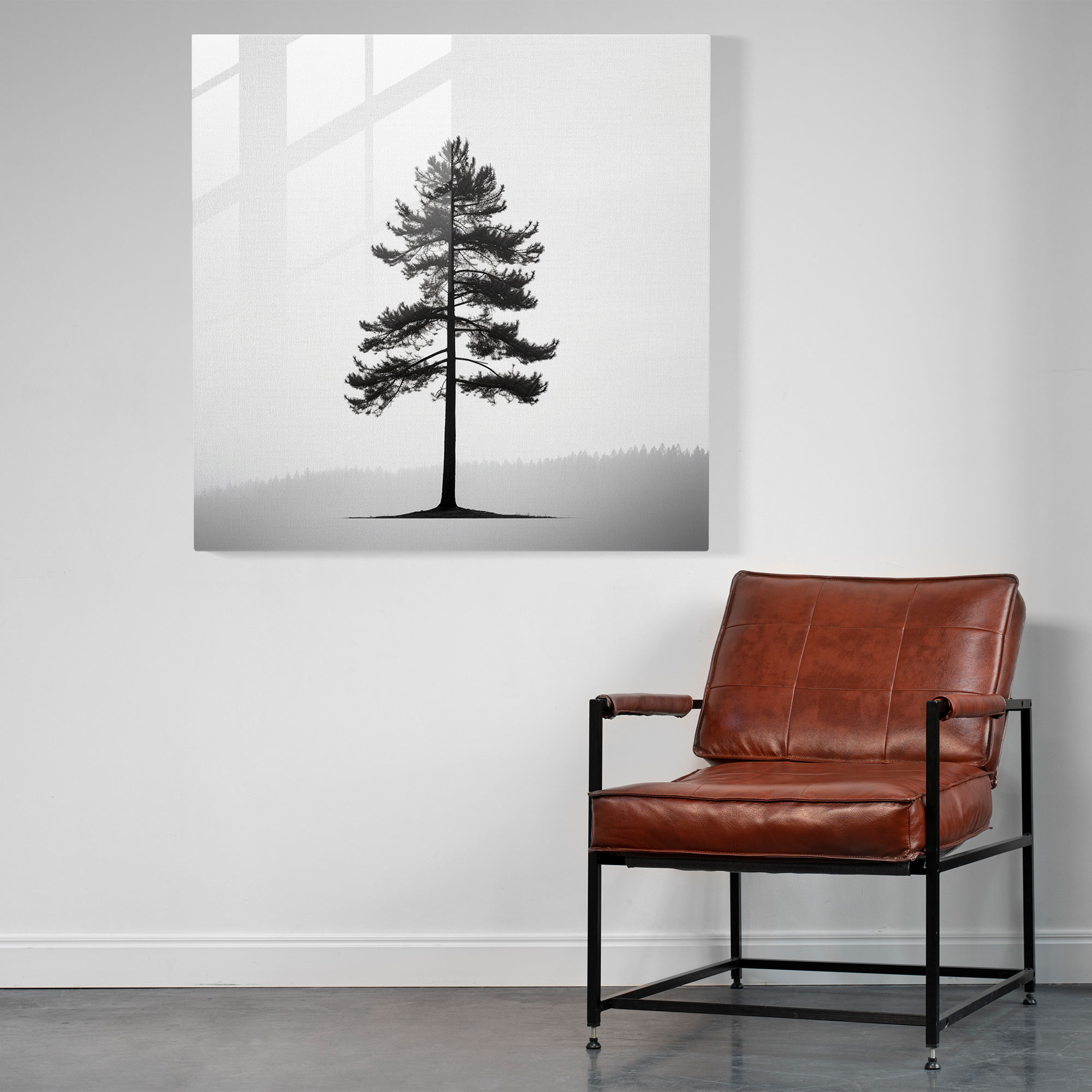 Green Pine Minimalist Glass Print - Green Pine, Black And White, Wall Decoration, Glass Art