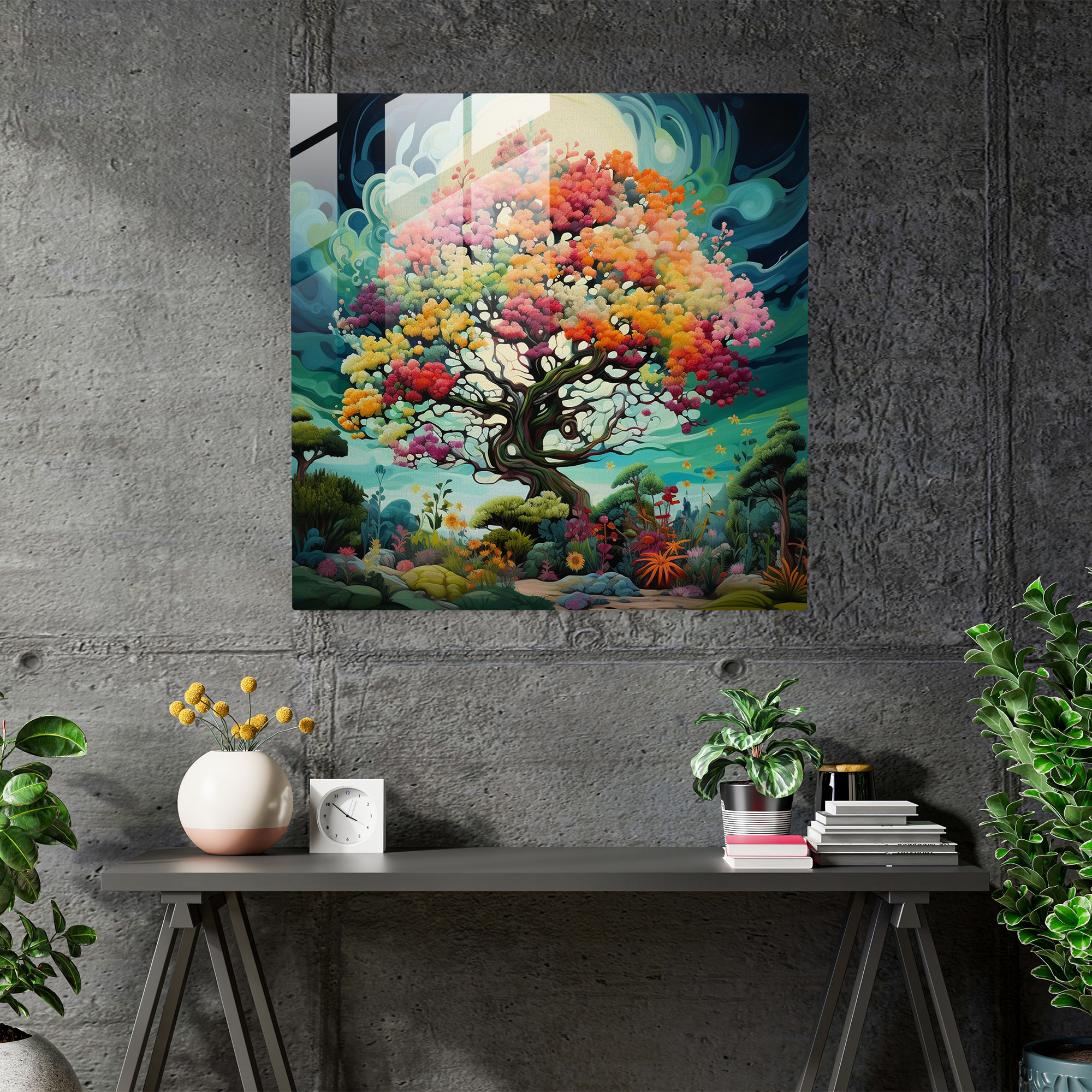 Green Pine Whimsical Glass Print - Green Pine, Green Pine, Home Decoration, Glass Print