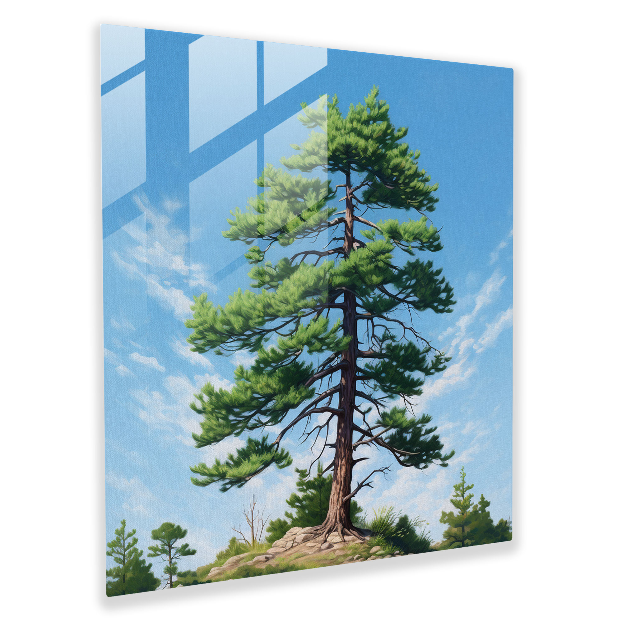 Green Pine Realistic Glass Print - Green Pine, Green Pine, Realistic, Glass Print