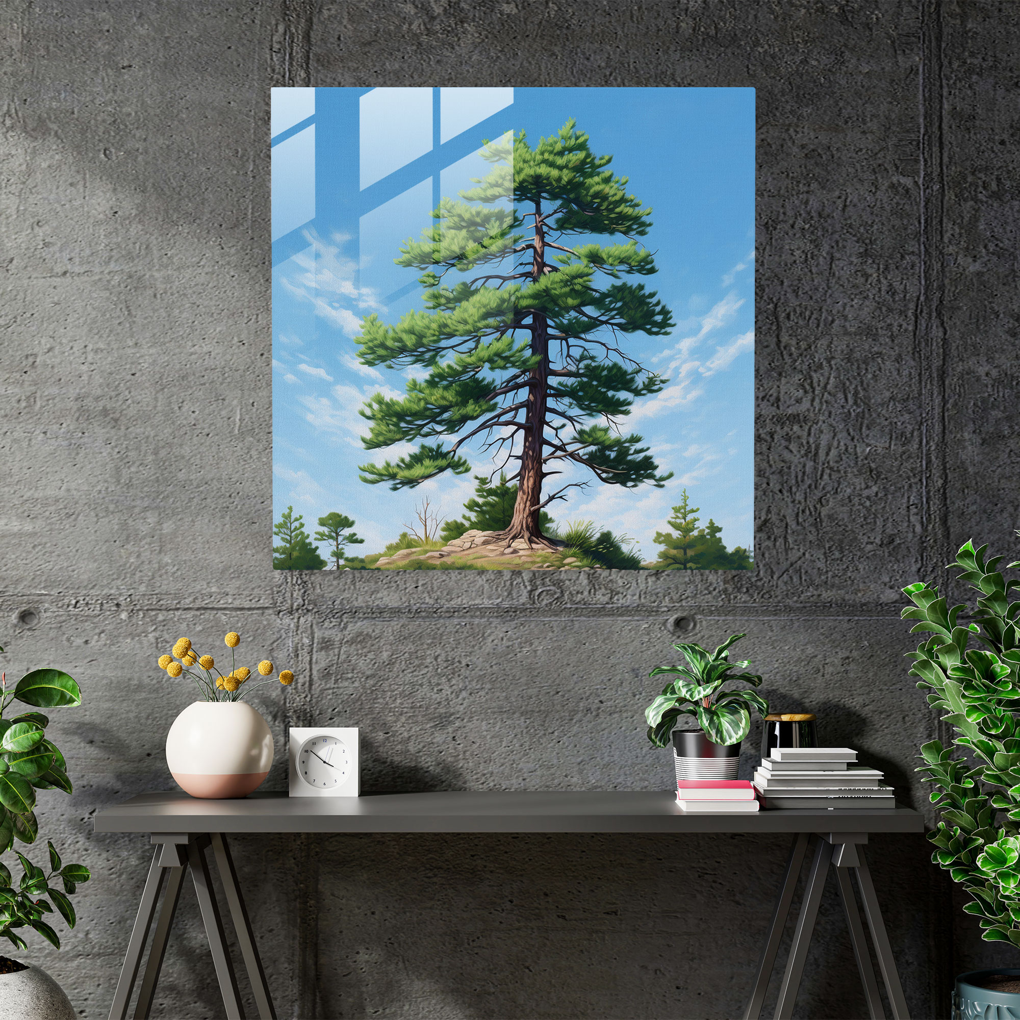 Green Pine Realistic Glass Print - Green Pine, Green Pine, Realistic, Glass Print